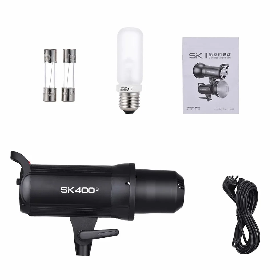 Godox SK400II Profesjonalna, kompaktowa lampa błyskowa 400 W, zintegrowany system Godox 2,4 G, Wireless-X, GN65 5600 K, z lampą nastawczą 150 W, do portretów produktów e-commerce, fotografii