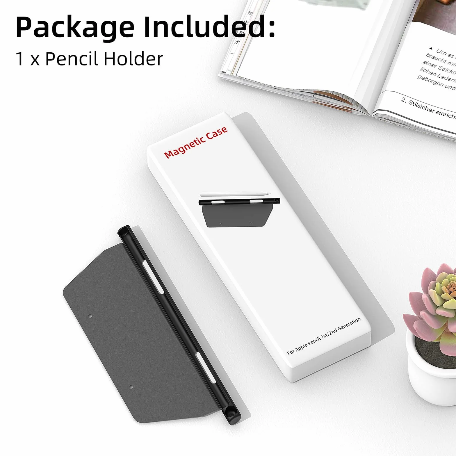 Uchwyt na długopis/pióro dla Apple Pencil 2. generacji, etui kompatybilne z Magic Keyboard, Smart Keyboard Folio i innymi magnetycznymi etui, uchwyt na rysik do iPada - czarny