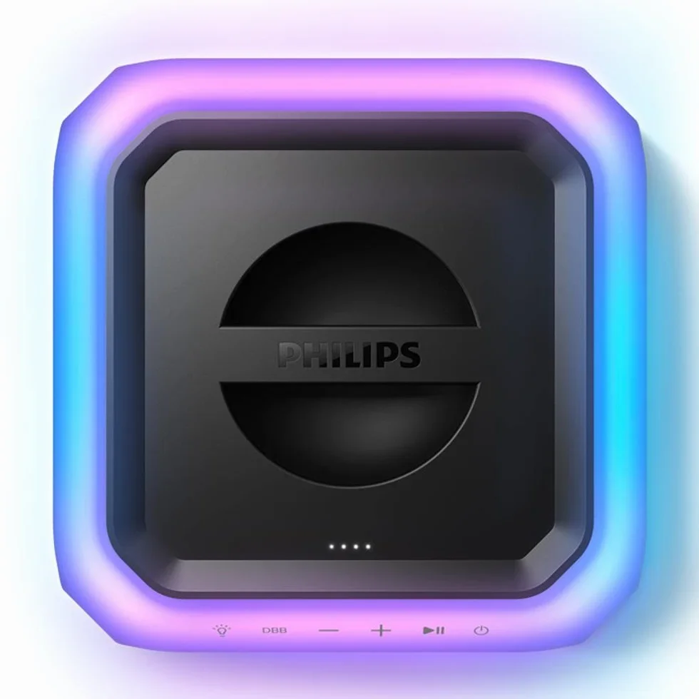 Philips TAX7207/10 Głośnik Imprezowy Bluetooth, Czas Odtwarzania 12 Godzin, Oświetlenie Imprezowe 360°, Bezprzewodowe Łącze Imprezowe I Akumulator