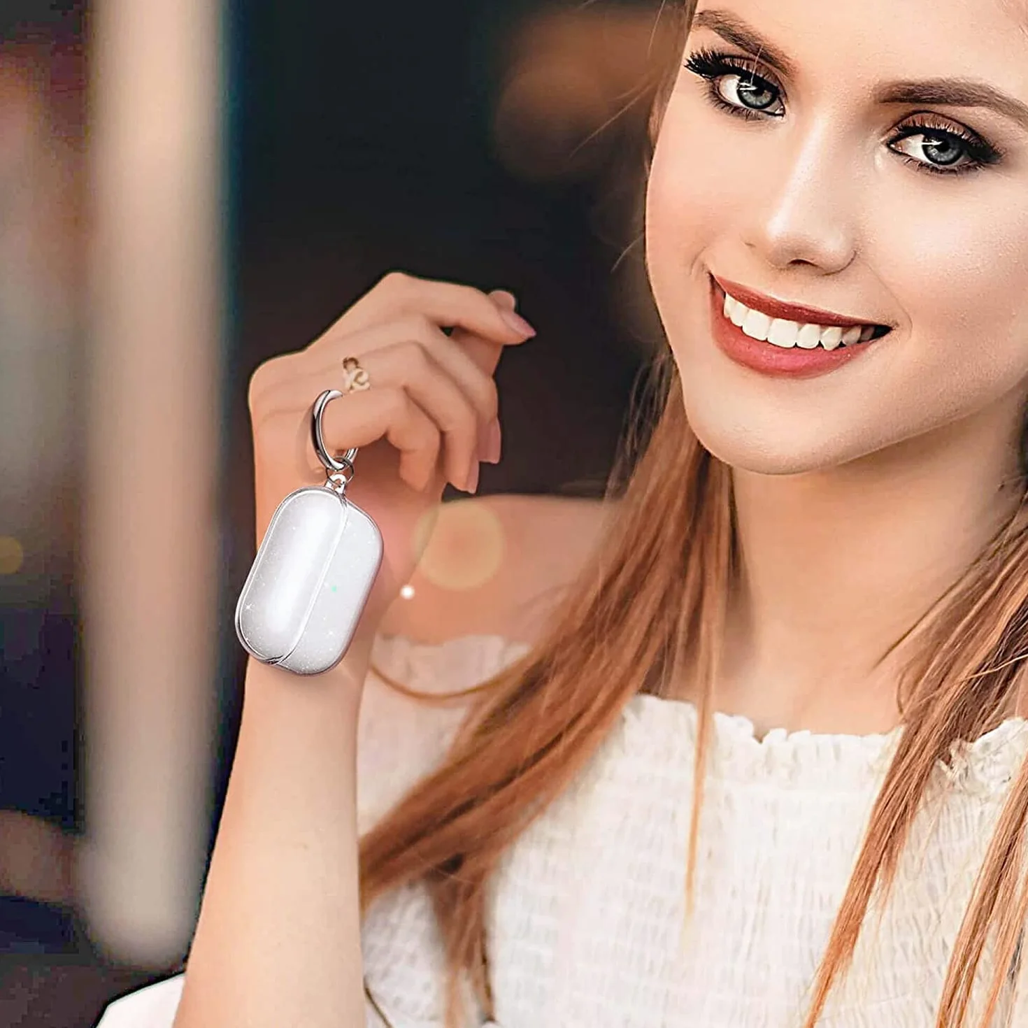 ULAK Etui do Airpods Pro 2/1. generacji, ochronny pokrowiec AirPod Pro, miękki, przezroczysty, odporny na wstrząsy, akcesoria z brelokiem do Airpods Pro 2/1, brokat