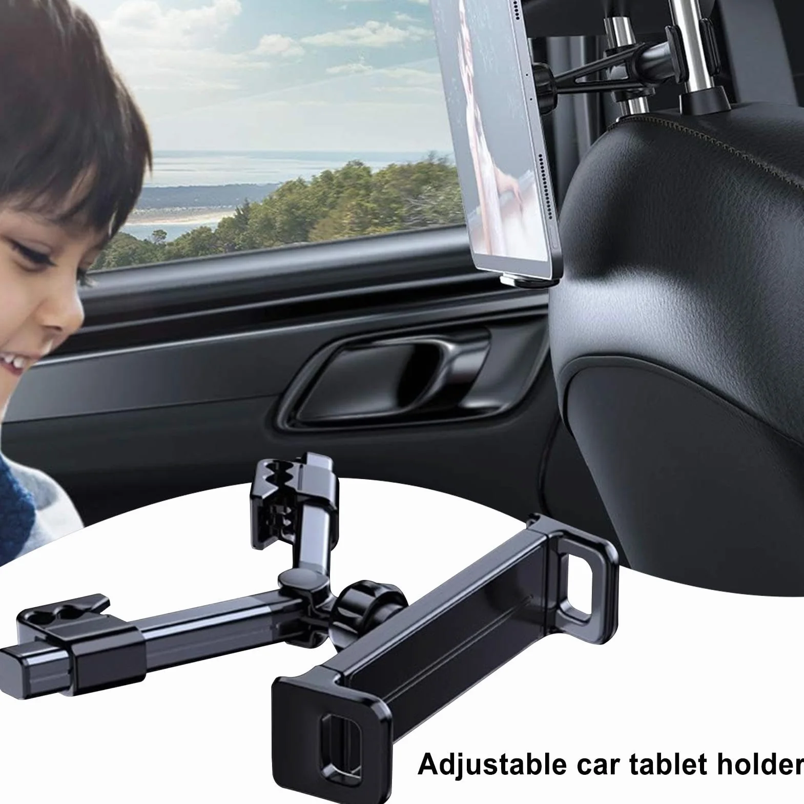 Generisch Uchwyt na tablet do samochodu, uchwyt na tablet – uchwyt na zagłówek i tablet – uchwyt na zagłówek, regulowany uchwyt na tylne siedzenie samochodowe, stojak na tablet
