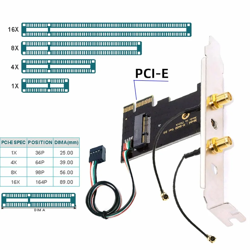 Bezprzewodowa karta NGFF A/E-Key WiFi do PCI-E Express 1x adapter do Wi-Fi Wifi6 Wifi7 Bluetooth