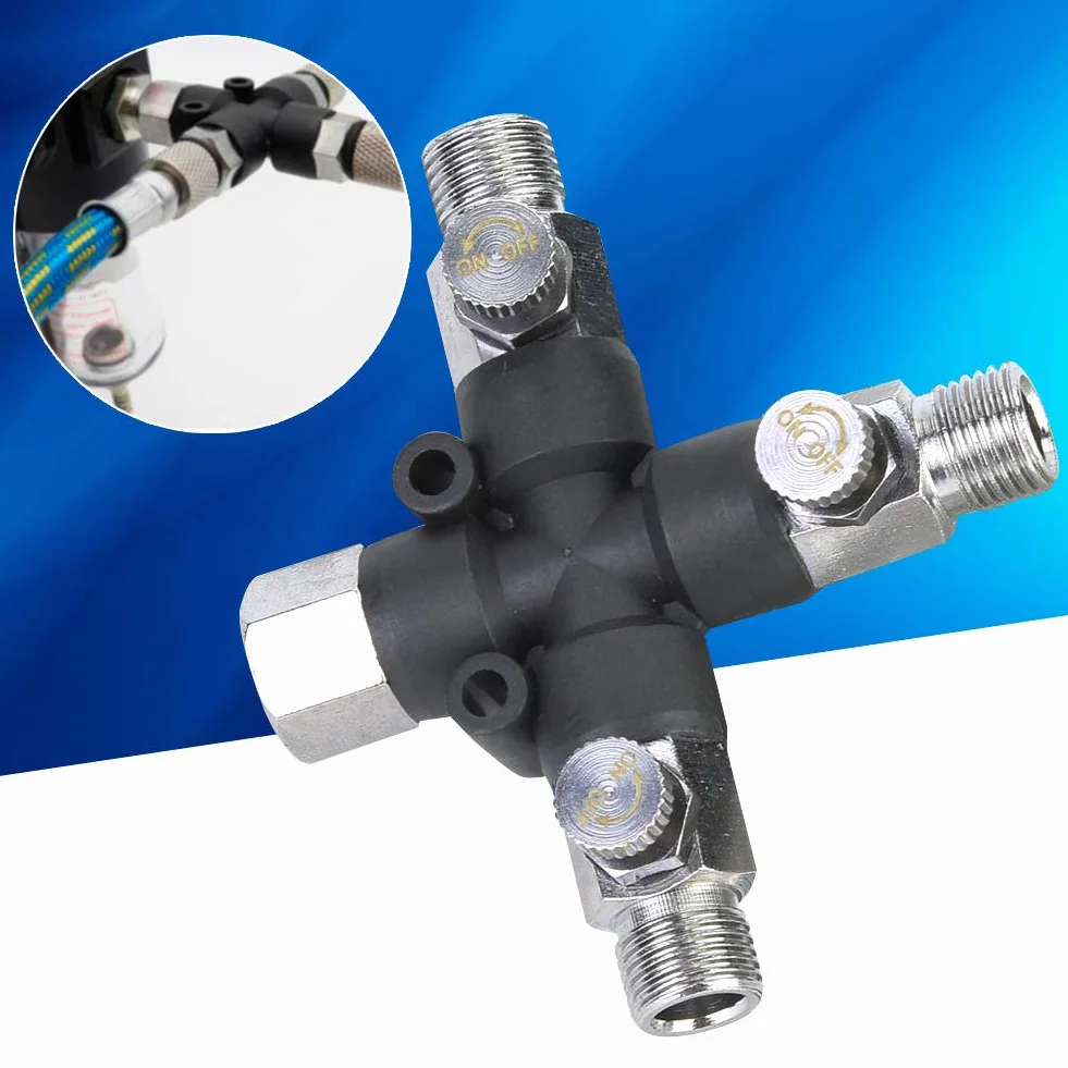 Zerodis Rozdzielacz 1/8 Airbrush 3-drożny metalowy rozdzielacz węża powietrza z zaworem nastawczym