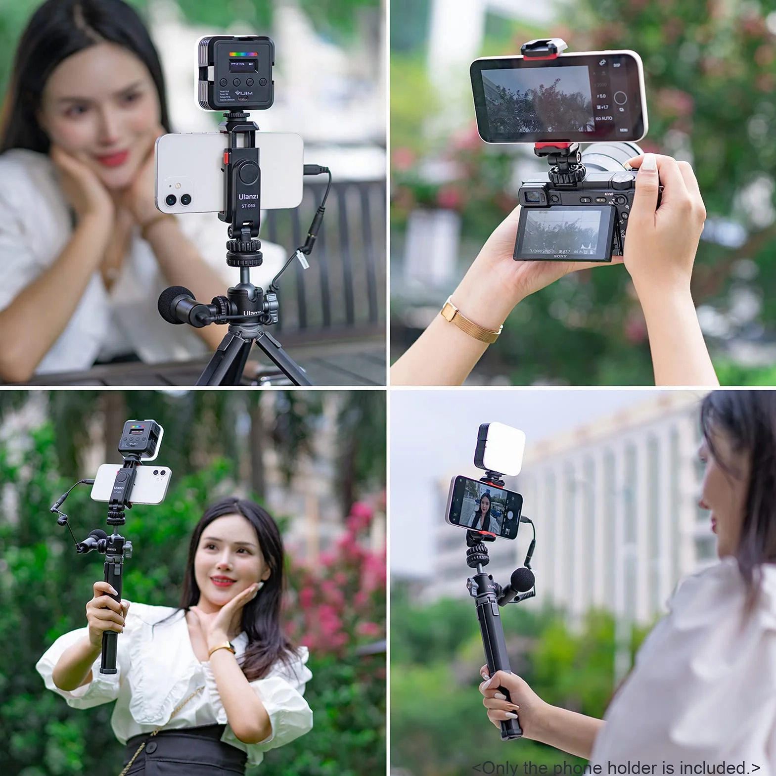 ST-06S wielofunkcyjny uchwyt na telefon, zacisk, uchwyt statywu, obracany o 360°, z dwoma uchwytami na zimne buty do smartfonów, vlog, selfie streamingu, nagrywanie wideo na żywo