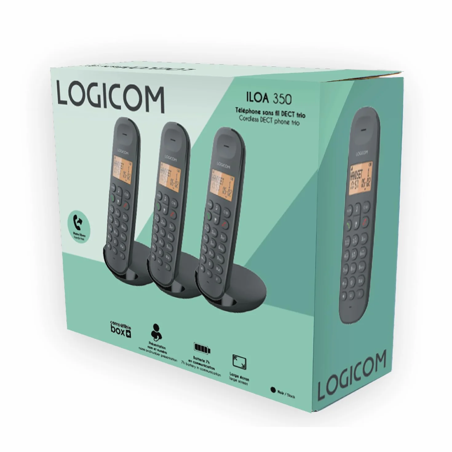 Logicom ILOA 350 Bezprzewodowy telefon stacjonarny bez sekretarki - Trio - Telefony analogowe i DECT - czarny