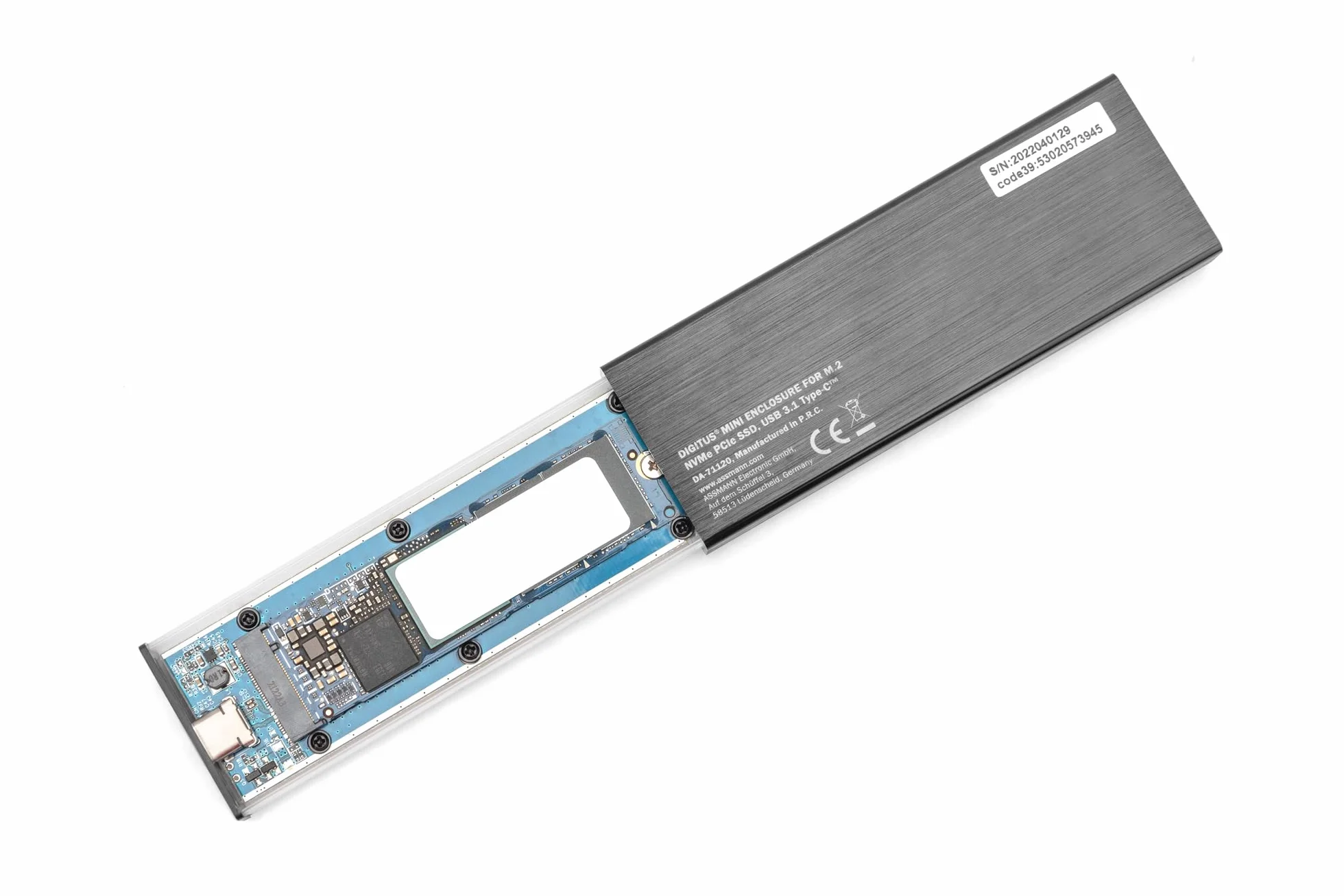 DIGITUS Zewnętrzna obudowa USB typu C 3.1 do dysków SSD M.2 NVMe - moduł M.2 typu 2280, 2260, 2242, 2230 - M/B+M-Key - do 10 Gbit/s - z kablem USB-C - Czarny