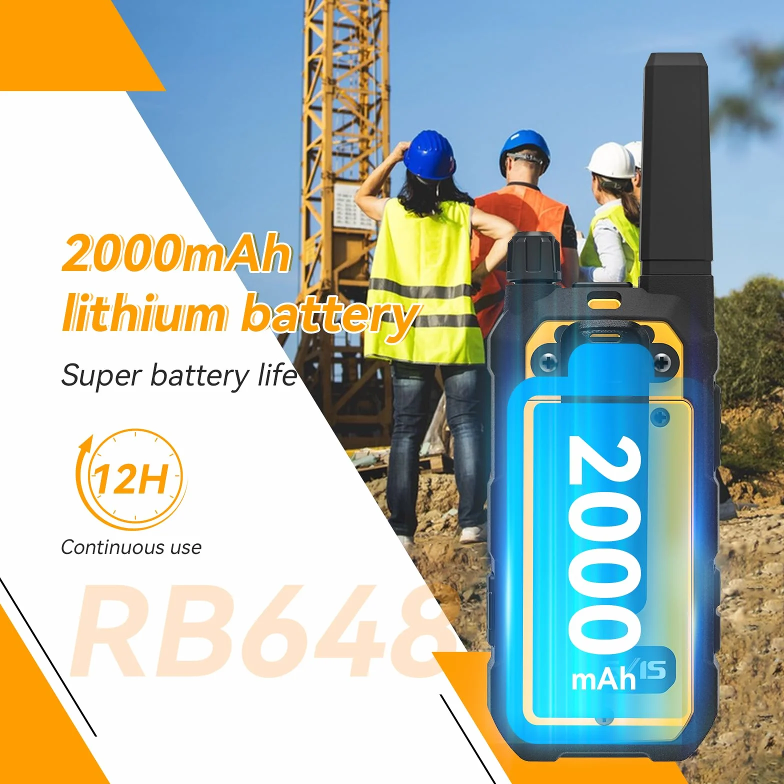 Retevis RB648 Walkie Talkie, Wodoodporne Krótkofalówki IP67, Podwójny Przycisk PTT, Wibracje SOS, 2000 mAh Typ C, Wytrzymałe Walkie-Talkie ze Słuchawką na plac Budowy (4 Szt, Żółty)