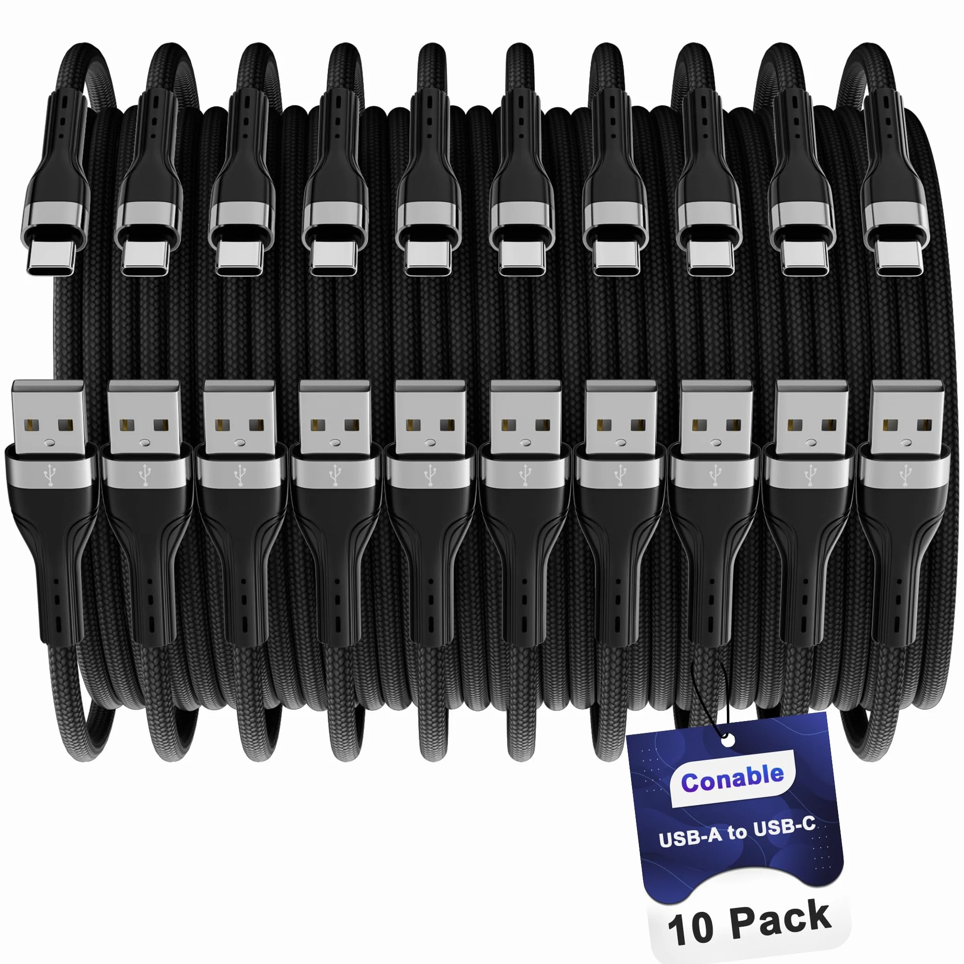 Zestaw 10 kabli USB C (1,2 m) USB A do USB z funkcją szybkiego ładowania, kompatybilne z iPhone 17, iPhone Air, iPhone 17 Pro, iPhone 17 Pro Max, iPhone 16/15, Galaxy S24, LG, Car Play i nie tylko