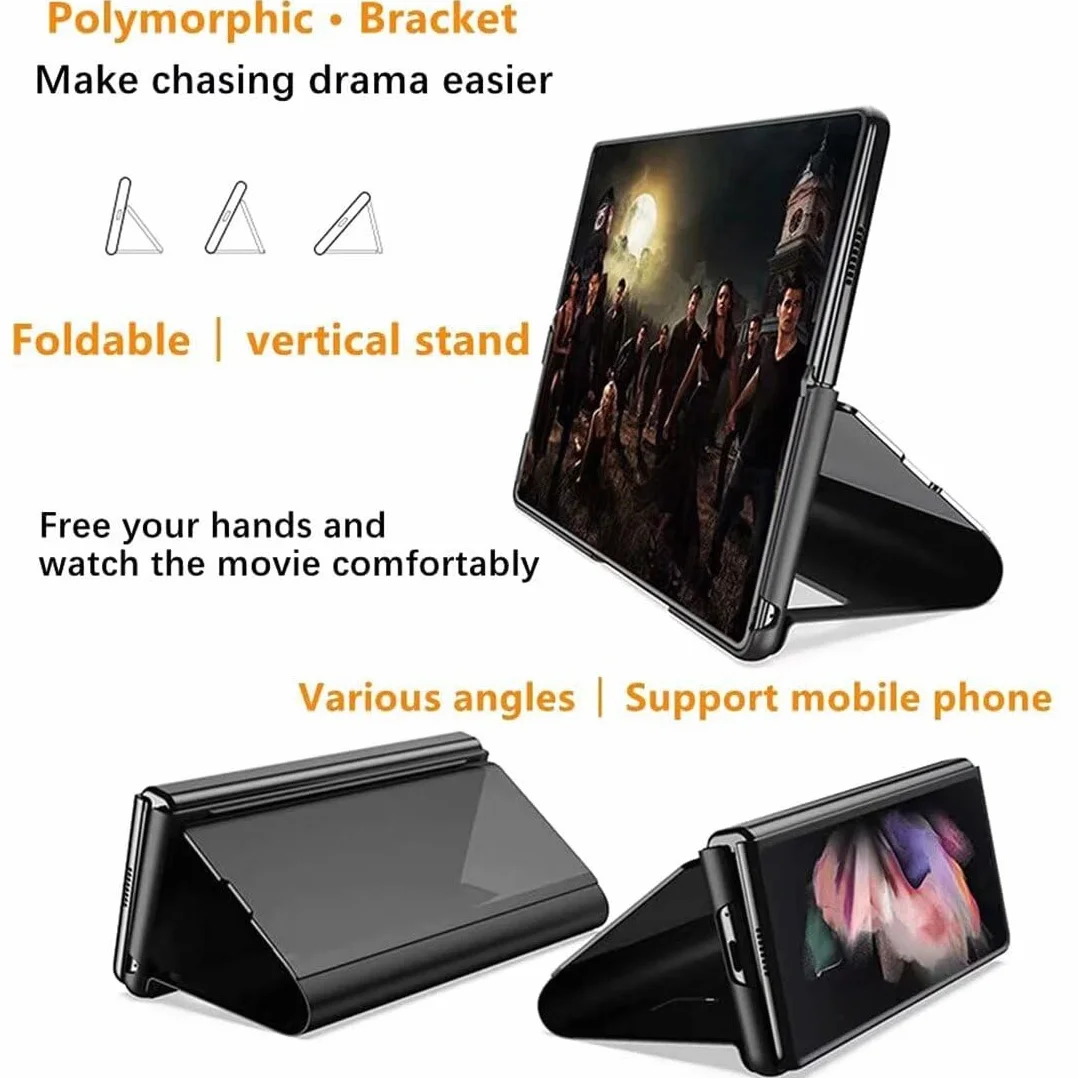 Etui do Samsung Galaxy Z Fold 3, etui z klapką z funkcją stojaka, PC/PU półprzezroczysty wygląd, odporne na wstrząsy etui ochronne na telefon Samsung Galaxy Z Fold 3, czarne