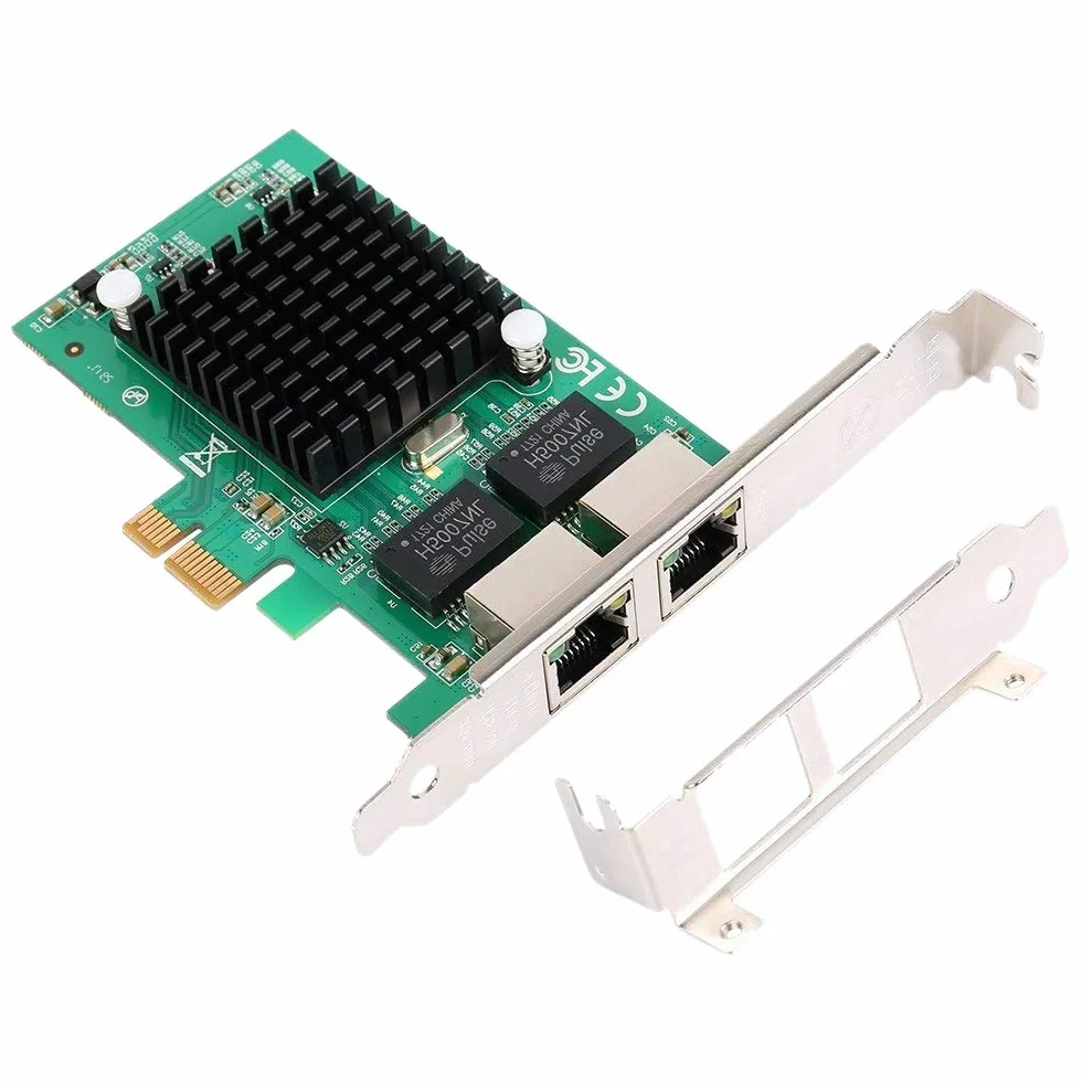 Karta sieciowa Gigabit Ethernet Pci-E 10/100/1000Mbps, Rj45 X2 Dual 2 Porty Pcie Server Interfejs LAN Karta Konwerter Adapter do Komputera PC Niski Wsparcie