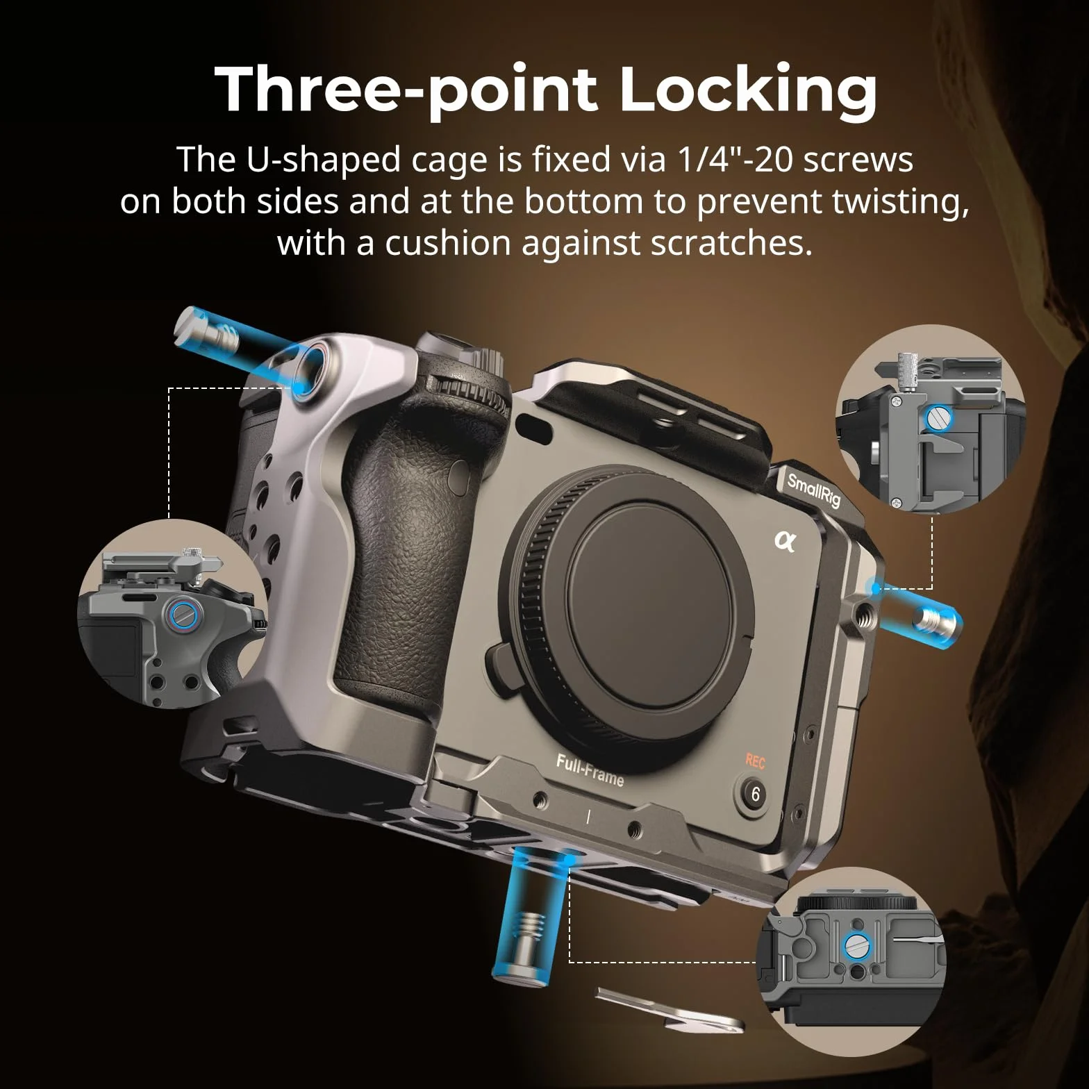 SMALLRIG FX3 / FX30 HawkLock Quick Release Camera Cage Kit dla Sony z Uchwytem na Kabel, Wbudowanym Uchwytem QR Cold Shoe NATO Rail/QR Plate dla Arca, Kompatybilny z Oryginalną Rękojeścią XLR - 4770
