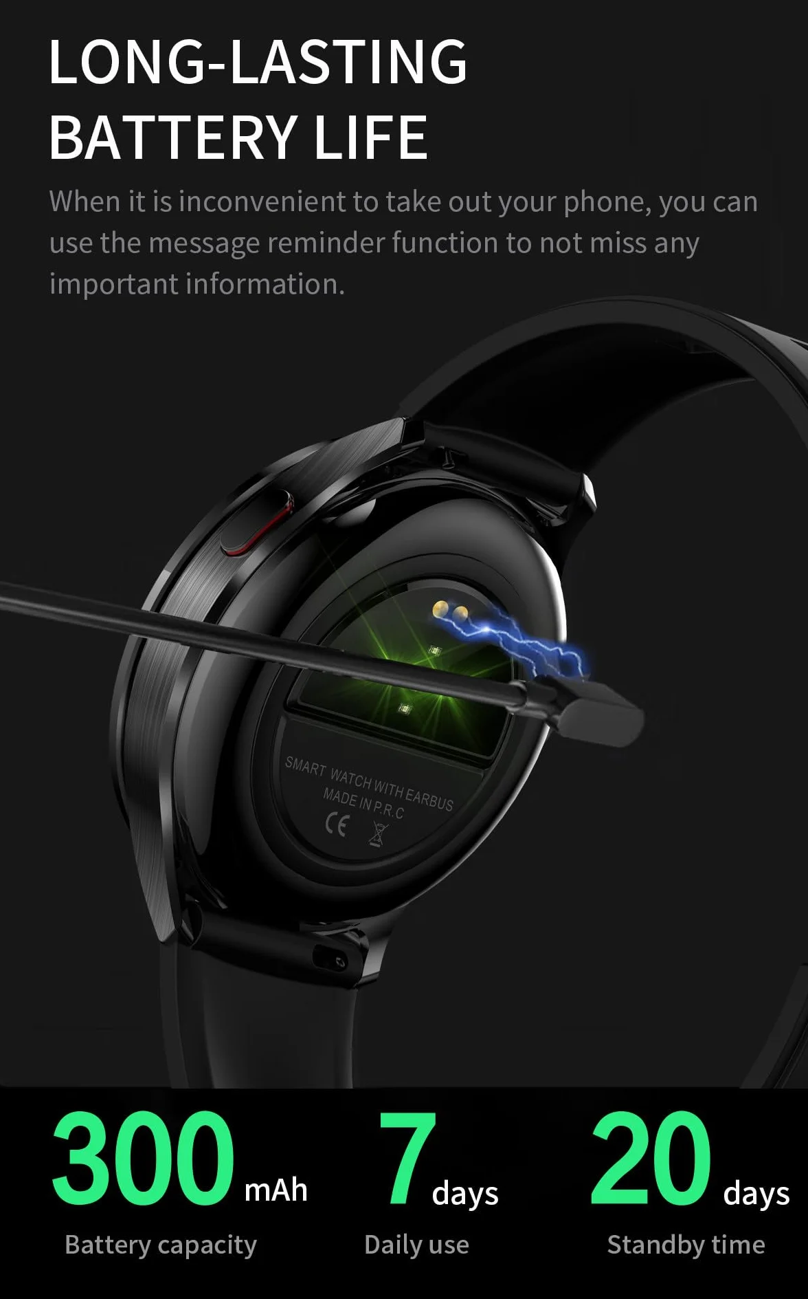 Zephyrion Inteligentny zegarek ze słuchawkami dousznymi do systemu Android iOS, okrągły zegarek sportowy ze słuchawkami Bluetooth, przypomnieniami o wiadomościach, monitorem snu z tlenem we krwi