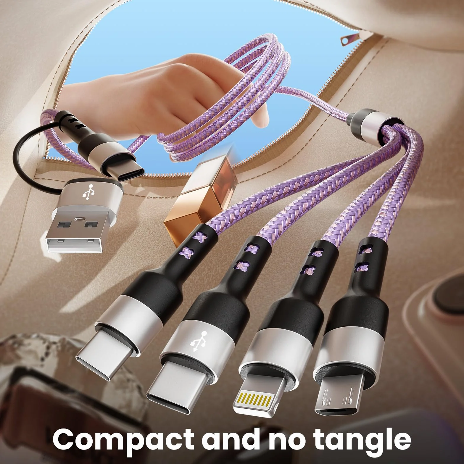 Stocking Stuffers 4 w 2 Multiple kabel ładujący z podwójnym USB C, IP i micro USB, ładowarkami do wielu urządzeń, kabel USB A/C do iPhone'a 17-11, Android, iPada, ładowania i