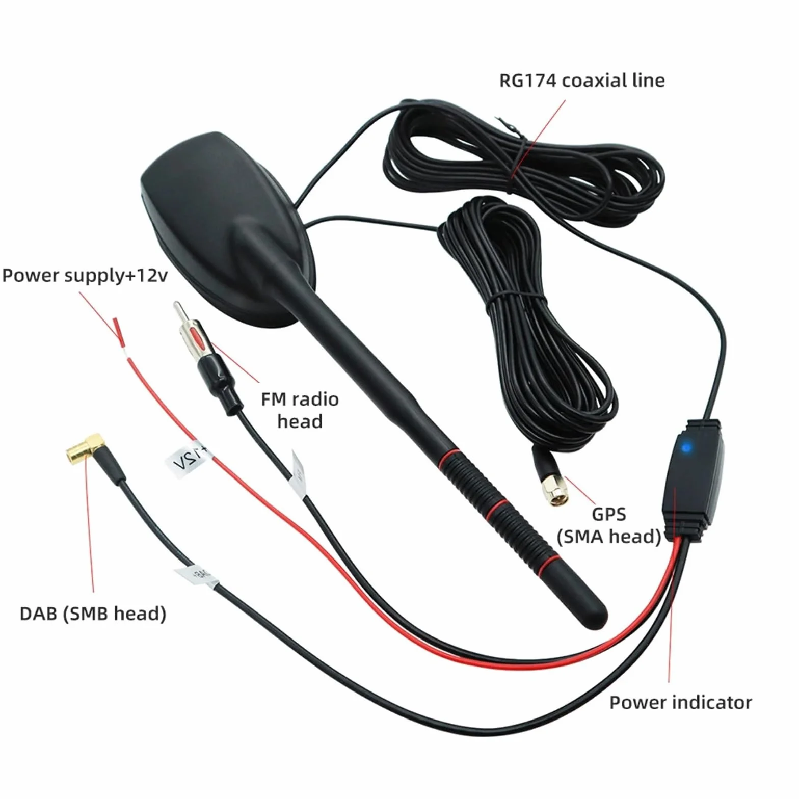Anteny samochodowe Aktywna antena dachowa do samochodu DAB+GPS+FM ze wzmacniaczem, wodoodporna, pyłoszczelna