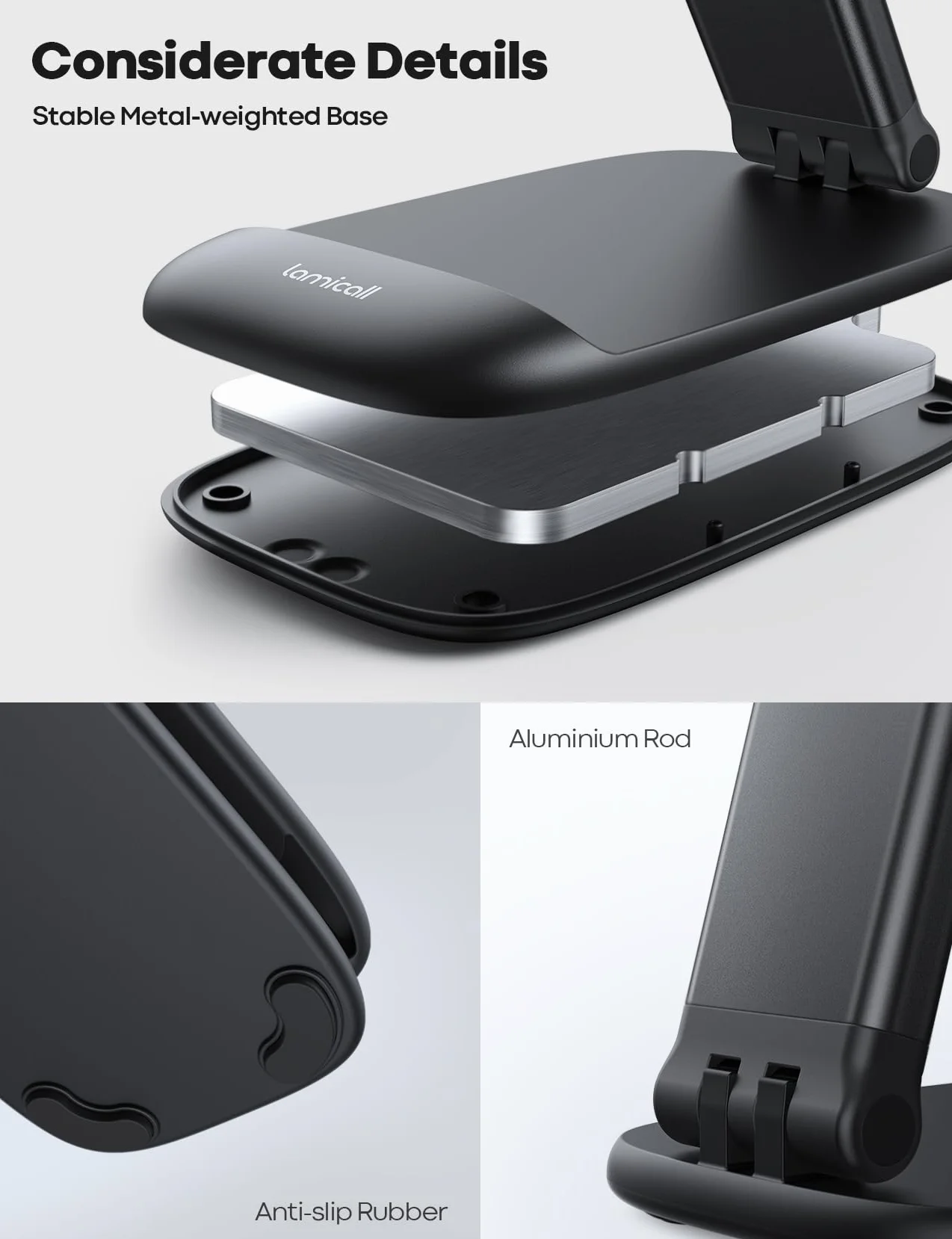 Lamicall Zginała stółka dla telefonu do biurka - Regulowana wysokościami podest dla telefonu na iPhone 16 15 14 13 12 11 Pro Max Plus Mini, Xs, XR, X, Galaxy,Telefony mobilne o rozdzielczości 4-8 cali