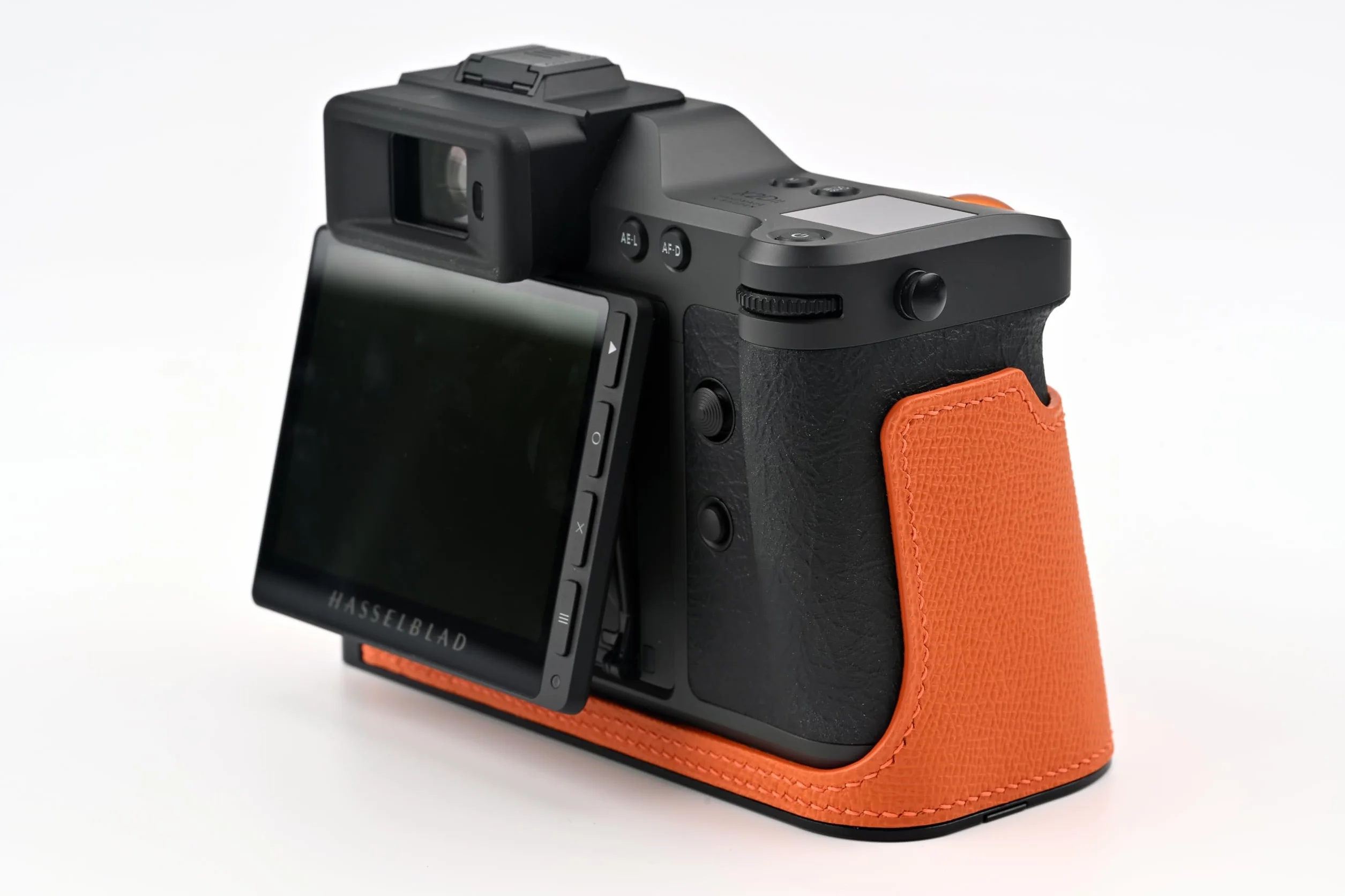 Ręcznie wykonane etui na aparat z prawdziwej skóry do etui Hasselblad X2D2/X2D II - górna warstwa korpusu ze skóry bydlęcej + metalowa płyta podstawy + uchwyt ręczny wzór 3 w 1 (pomarańczowy)