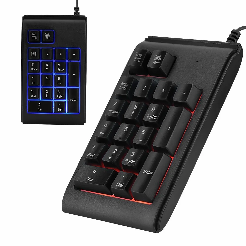 Vbestlife Klawiatura numeryczna USB, 19 klawiszy 3 kolorowe przenośna numeryczna, mini podkładka pod przewody, mechaniczna klawiatura do gier do laptopa komputera stacjonarnego PC