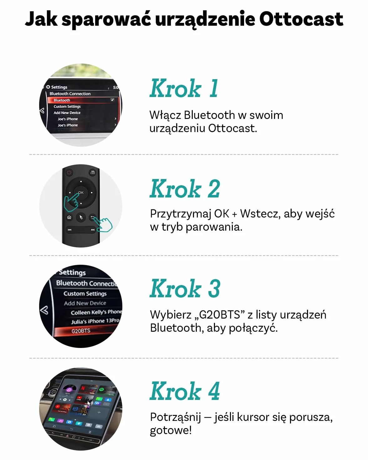Ottocast Bezprzewodowy Pilot do CarPlay AI Box, Bluetooth Air Mouse pilot kompatybilny z OttoAibox I3, P3, P3 Lite, Play2Video Pro, Łatwa instalacja Plug & Play