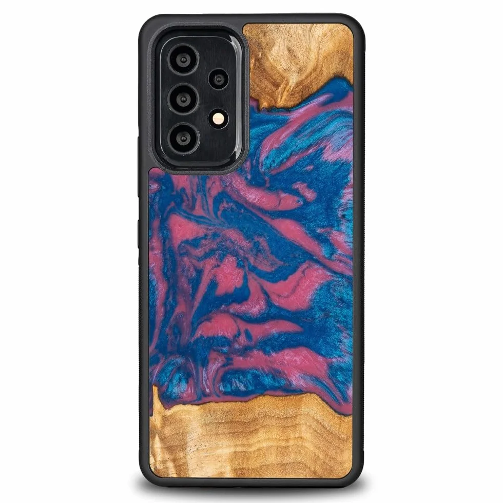Unikalne etui kompatybilne z Samsung Galaxy A73 5G, etui ochronne z naturalnego drewna i żywicy, ręcznie wykonane, neonowe wzornictwo, odporne na uderzenia, kompatybilne z MagSafe
