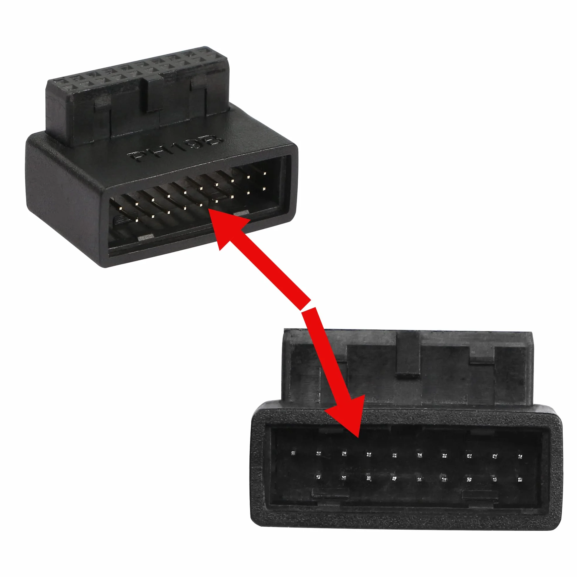 QIANRENON USB 3.0 19/20-pinowy adapter 90 stopni męski na żeński L obrotowe gniazdo kątowe na biurko płyta główna wewnętrzne złącze kątowe (PH19B)