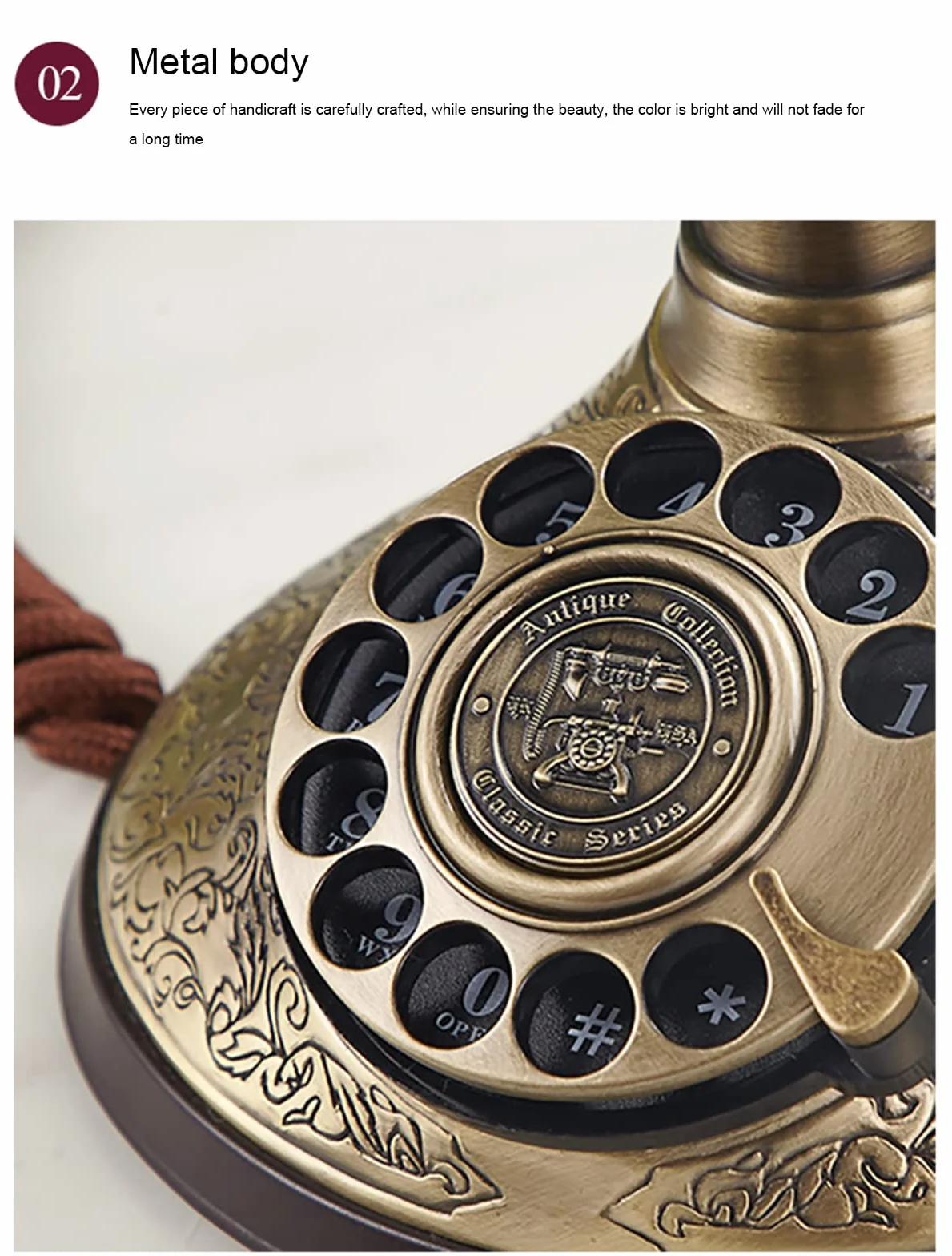 Przewodowy telefon stacjonarny w stylu retro, telefon stacjonarny z obrotową tarczą w starym stylu, przewodowy zabytkowy telefon domowy prezent dla seniorów