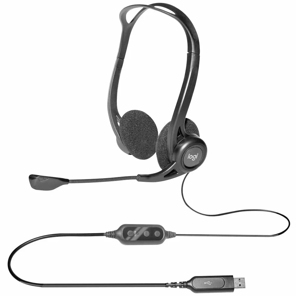 Logitech 960 Przewodowy zestaw słuchawkowy stereo USB z redukcją szumów, czarny