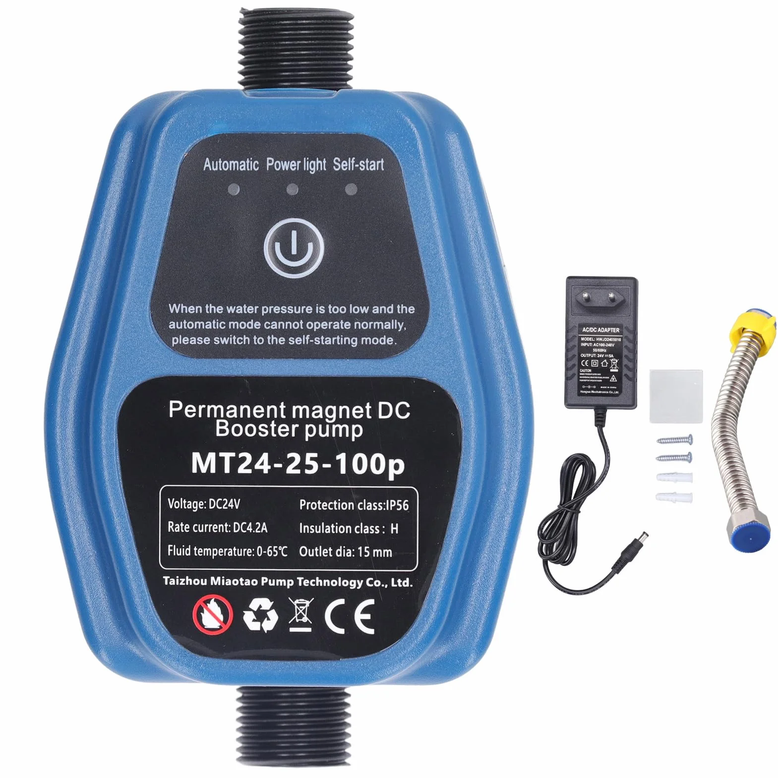 Pompa wzmacniająca ciśnienie wody, 100 W 24 V IP56 pompa wzmacniająca ciśnienie wody do prysznica, automatyczne uruchamianie i zatrzymywanie, pompa ciśnienia wody 25 l na minutę (wtyczka UE 100-240V)