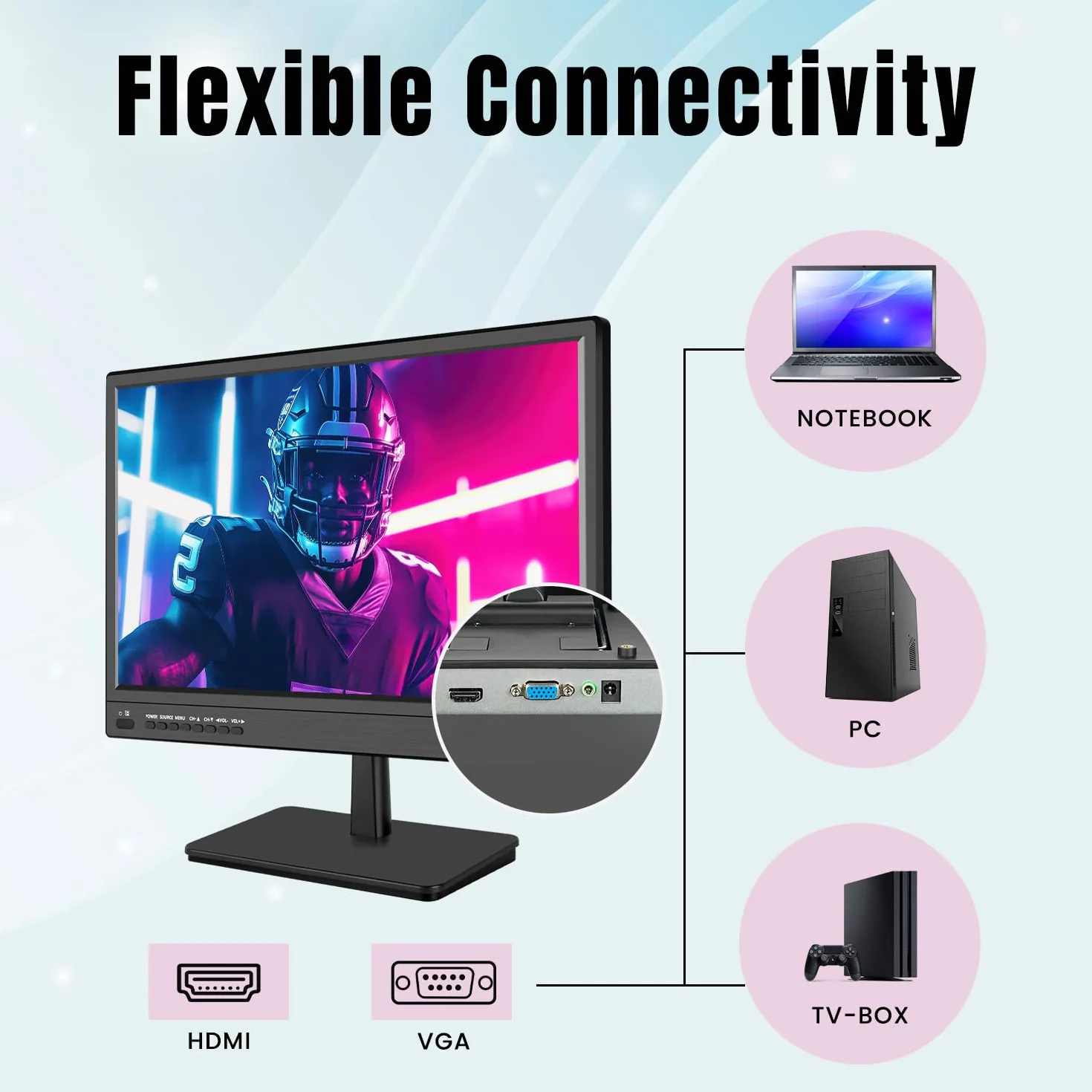 KCR 17-calowy monitor LED FHD 1920 * 1080 | Wejście HDMI VGA, wbudowane głośniki, częstotliwość odświeżania 75 Hz, czas reakcji 5 ms