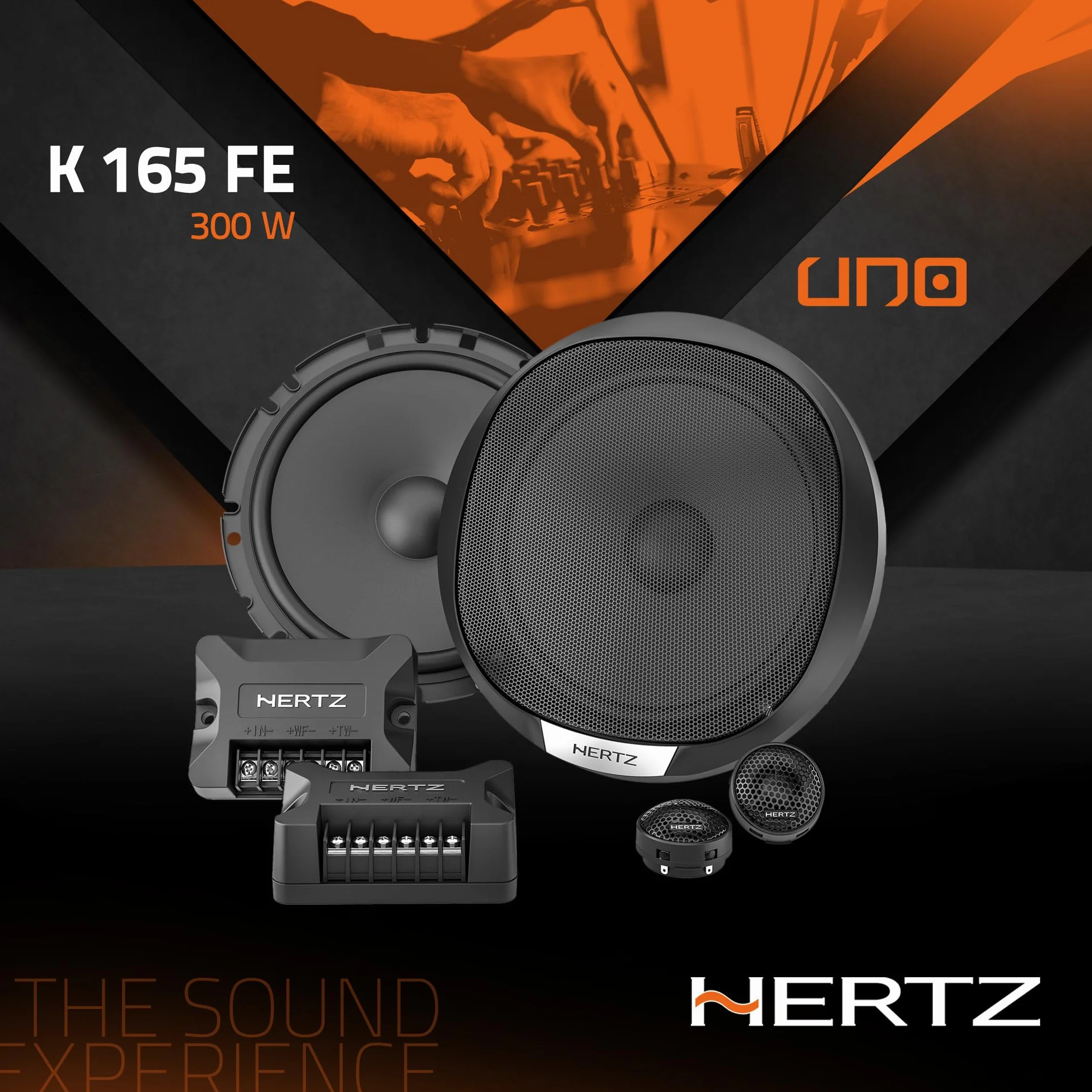 Hertz K 165 Fan Edition 2-drożny zestaw głośników niskotonowych 165/170 mm, 24 mm głośnik wysokotonowy i wbudowany crossover, 300 W Peak, 4 omy, kratki w zestawie i łatwa instalacja