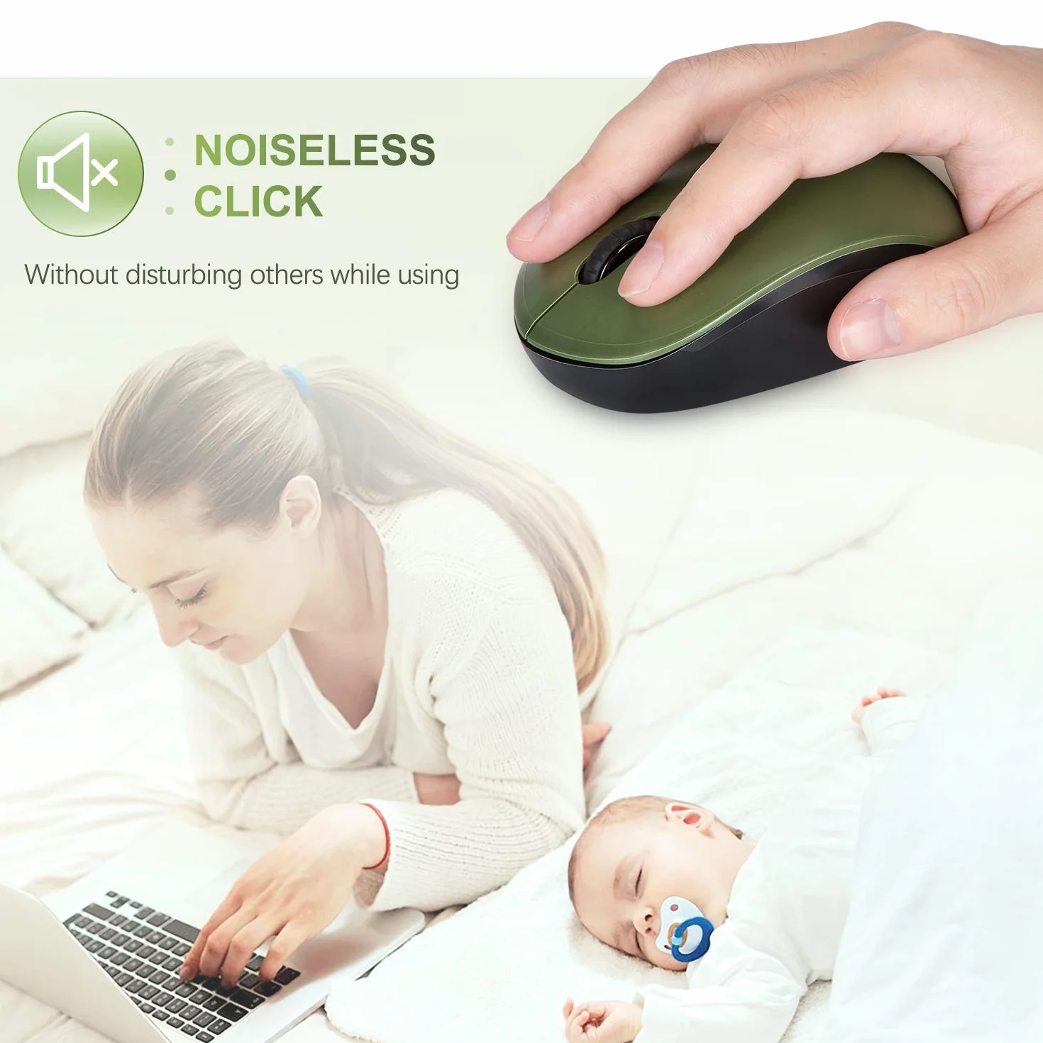 seenda Bezprzewodowa mysz, bezgłośna mysz 2,4 G, z odbiornikiem USB, przenośna mysz komputerowa do komputera, tabletu, laptopa, notebooka, zielona i czarna