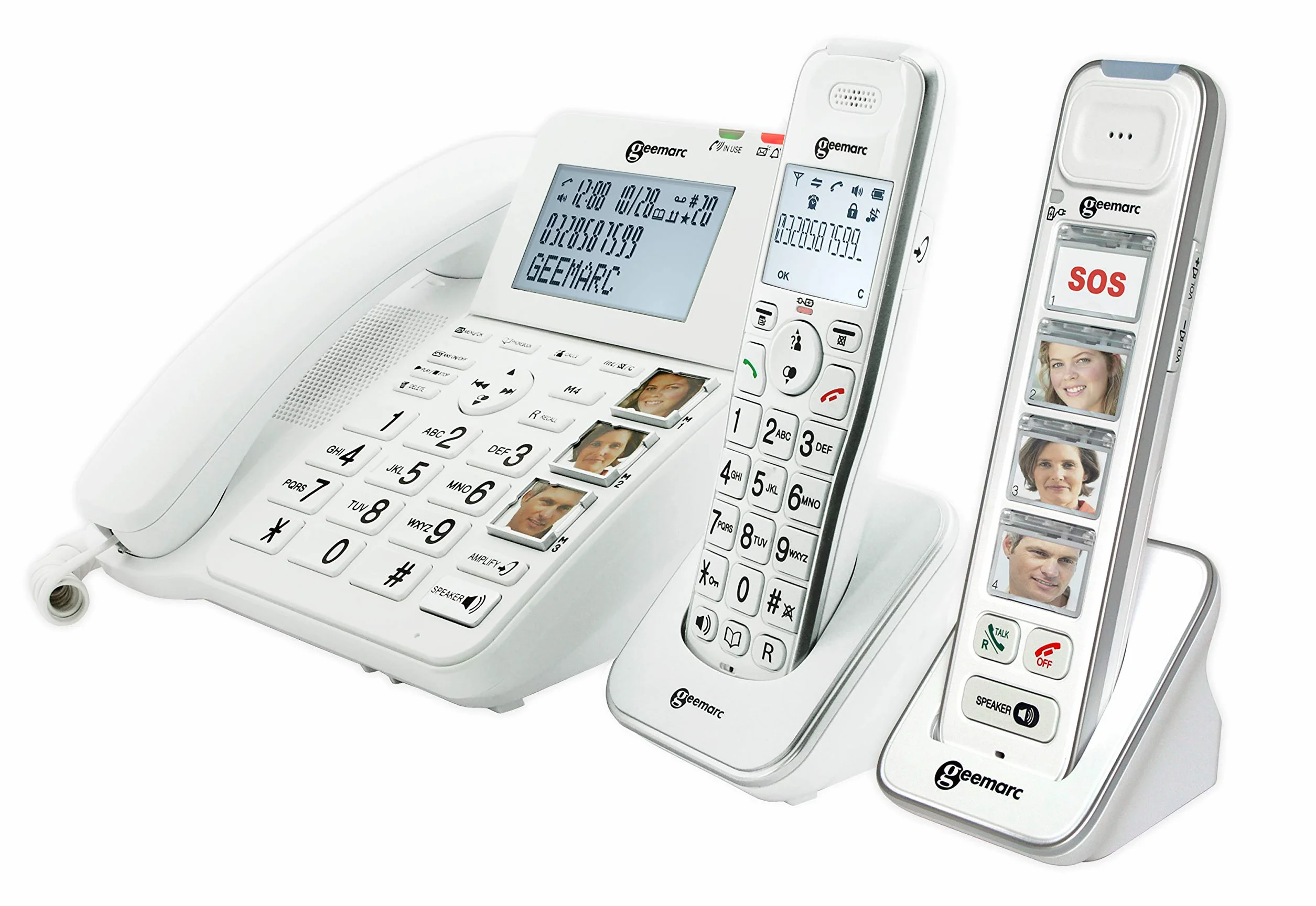 Geemarc Pakiet dla seniorów - wzmocniony telefon stacjonarny i dodatkowe słuchawki z automatyczną sekretarką i dużymi przyciskami do zdjęć seniorów - niski lub średni ubytek słuchu - wersja PL