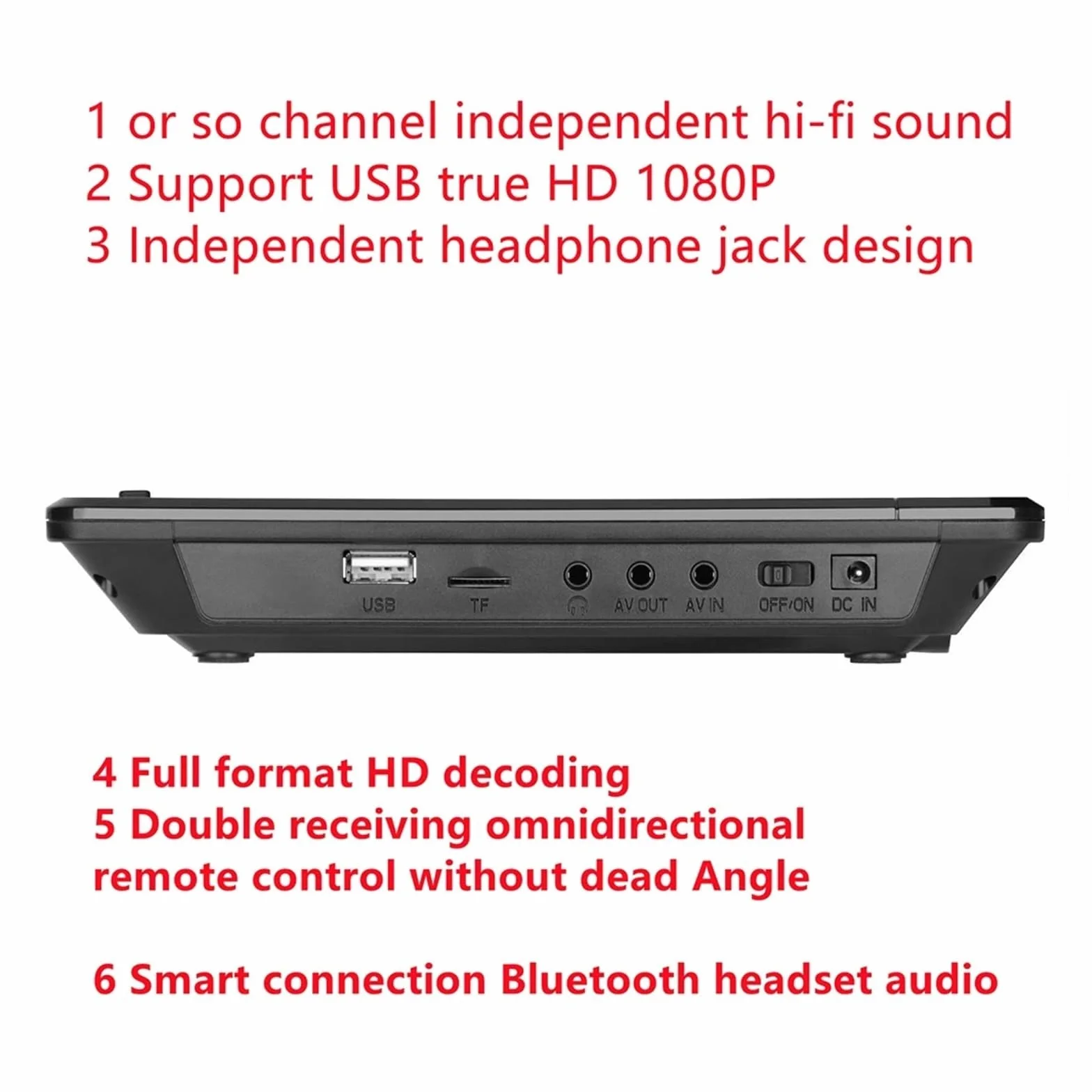 Odtwarzacz DVD, 12-calowy przenośny odtwarzacz DVD z obsługą wideo w wysokiej rozdzielczości, bezprzewodowy kompatybilny technologią Bluetooth