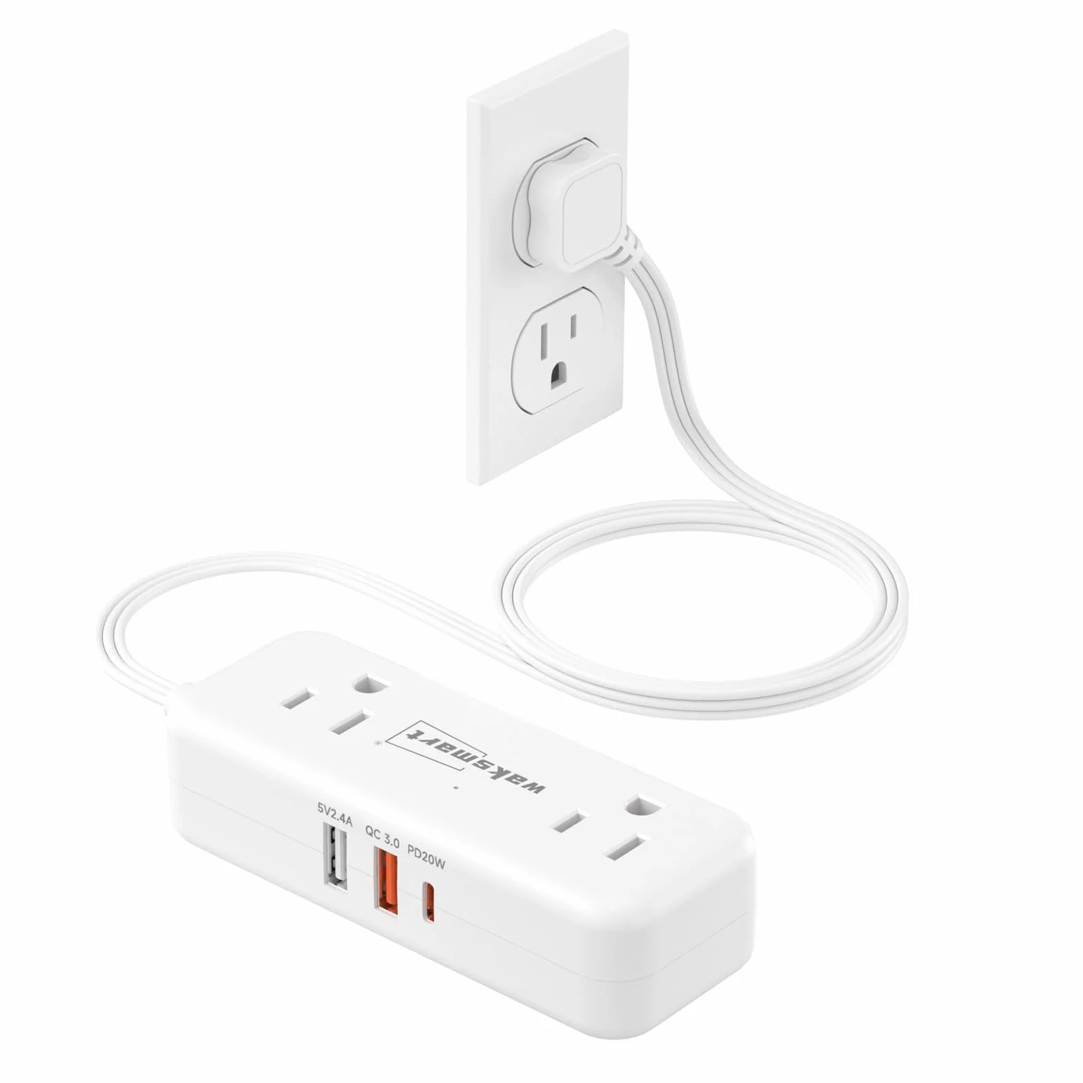 PD20W płaska listwa zasilająca, 3 nóżki, 4 wyjścia AC, 3 porty USB do szybkiego ładowania, kompaktowa płaska wtyczka ścienna do akademika, podróży, domu, biura i