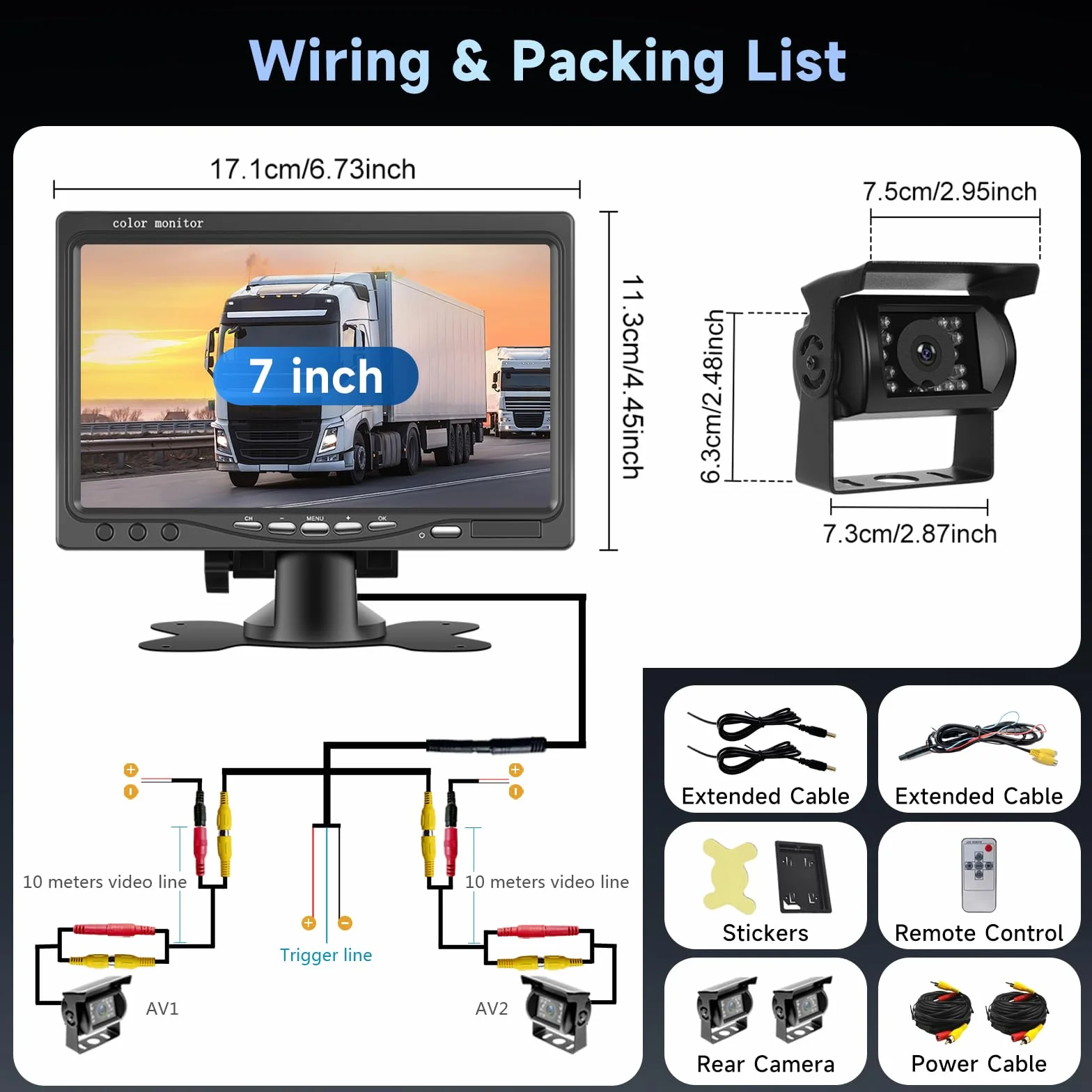 Kamera tylna ciężarówka-Podofo wodoodporna kamera cofania do samochodu 7 cali monitor TFT LCD + 2 x kamera cofania IR LED Night Vision dla ciężarówek z autobusem RV