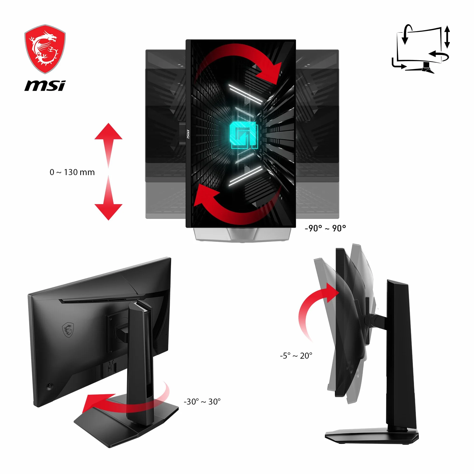 MSI G255PF E2 24,5-calowy ekran do gier FHD - szybki panel IPS 1920 x 1080, 180 Hz / 1ms (GtG), gama kolorów sRGB 99%, adaptacyjna synchronizacja - DP 1.2a, HDMI 2.0b CEC