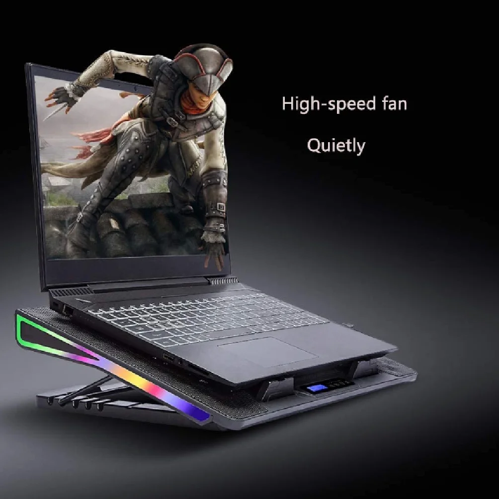 Chłodziarka do Laptopa Przenośny Podkładka chłodząca do laptopa 12-17,3 cala z metalowym panelem Jeden duży wentylator Rainbow Lights Pięć regulowanych wysokości Stojak na Wentylator do Laptopa