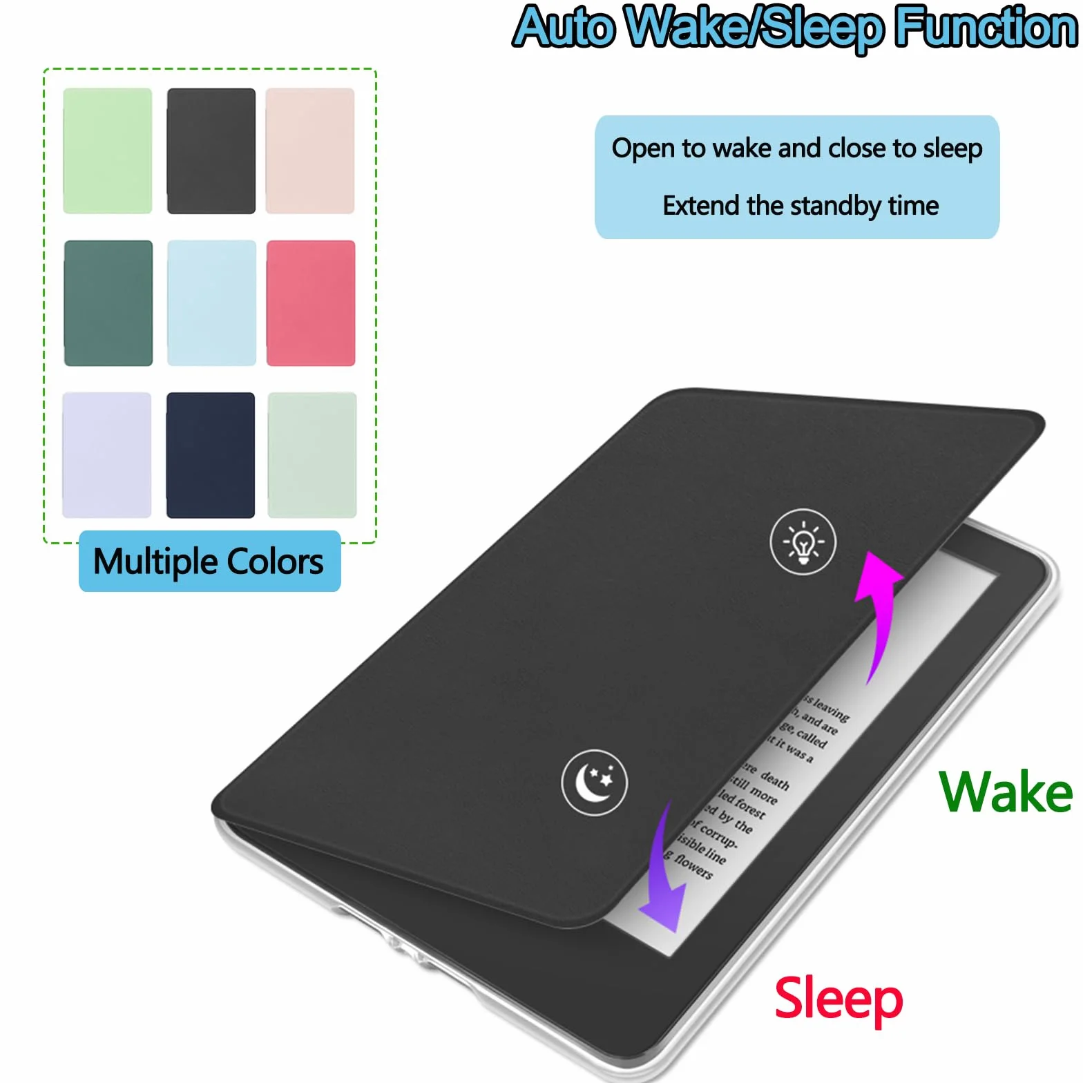 Etui na Kindle 15.2 cm 2024 i 2022 (11. generacji) z naklejkami, pokrowiec z PU + przezroczysty twardy tył TPU z paskiem na rękę, automatyczne uśpienia/budzenie (matcha-green)