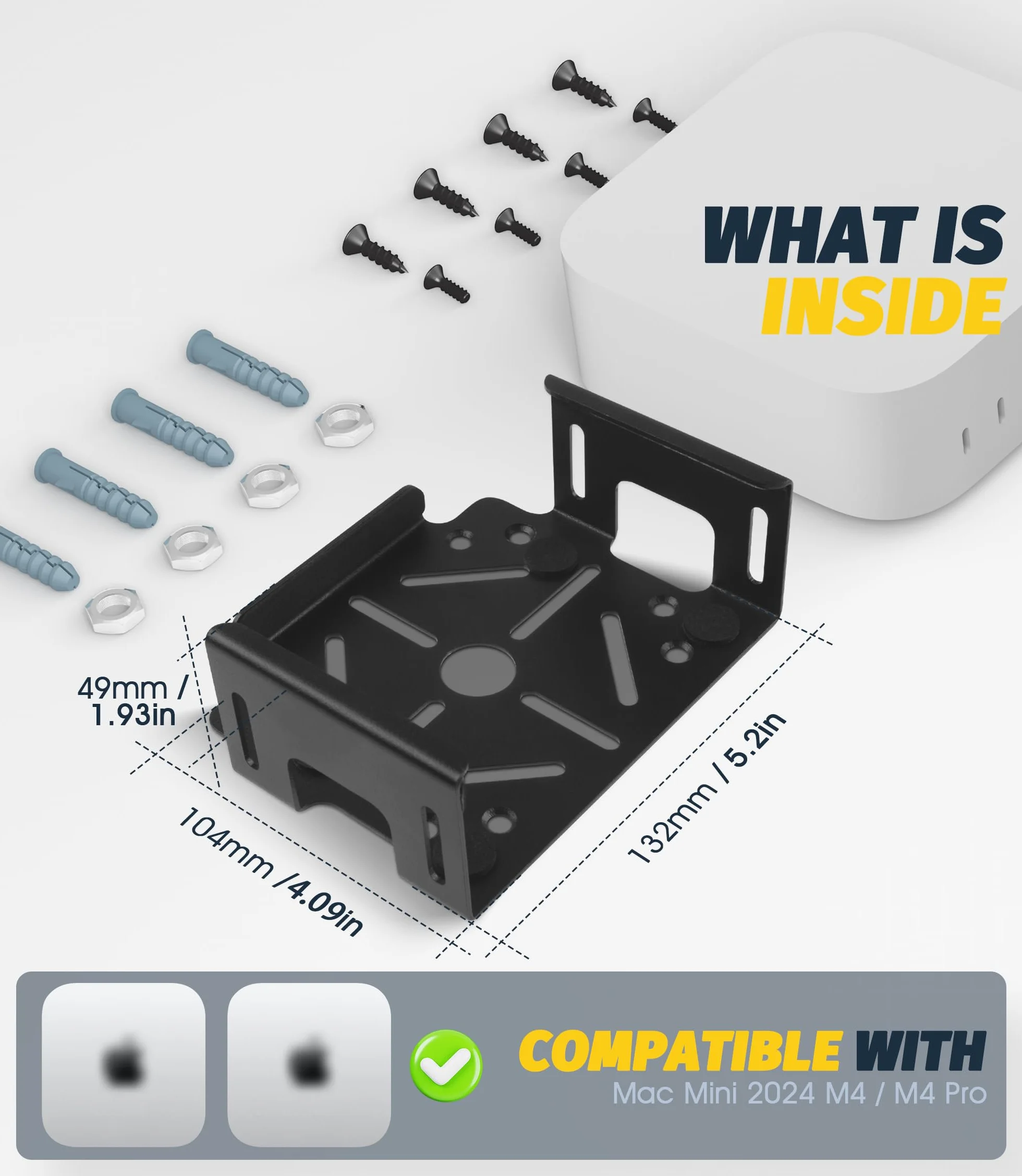 NEWZEROL Uchwyt VESA kompatybilny z Mac mini M4 / Pro, stal węglowa, oszczędność miejsca, uchwyt pod biurkiem/ścianą/za monitorem, odporna na zarysowania konstrukcja odprowadzania ciepła, do biura