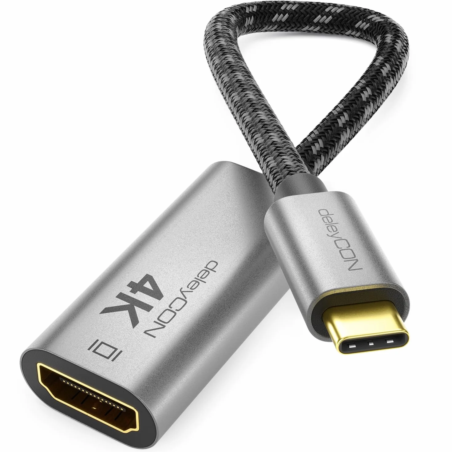 deleyCON 4K USB-C do HDMI Adapter z Aluminium (4K@60Hz Monitor/TV/Projektor) Thunderbolt 3/4, iPhone 17 16 15 Pro Max Air, MacBook, iPad Pro/Air, Galaxy S25 S24 S23, Notebook, Tablet
