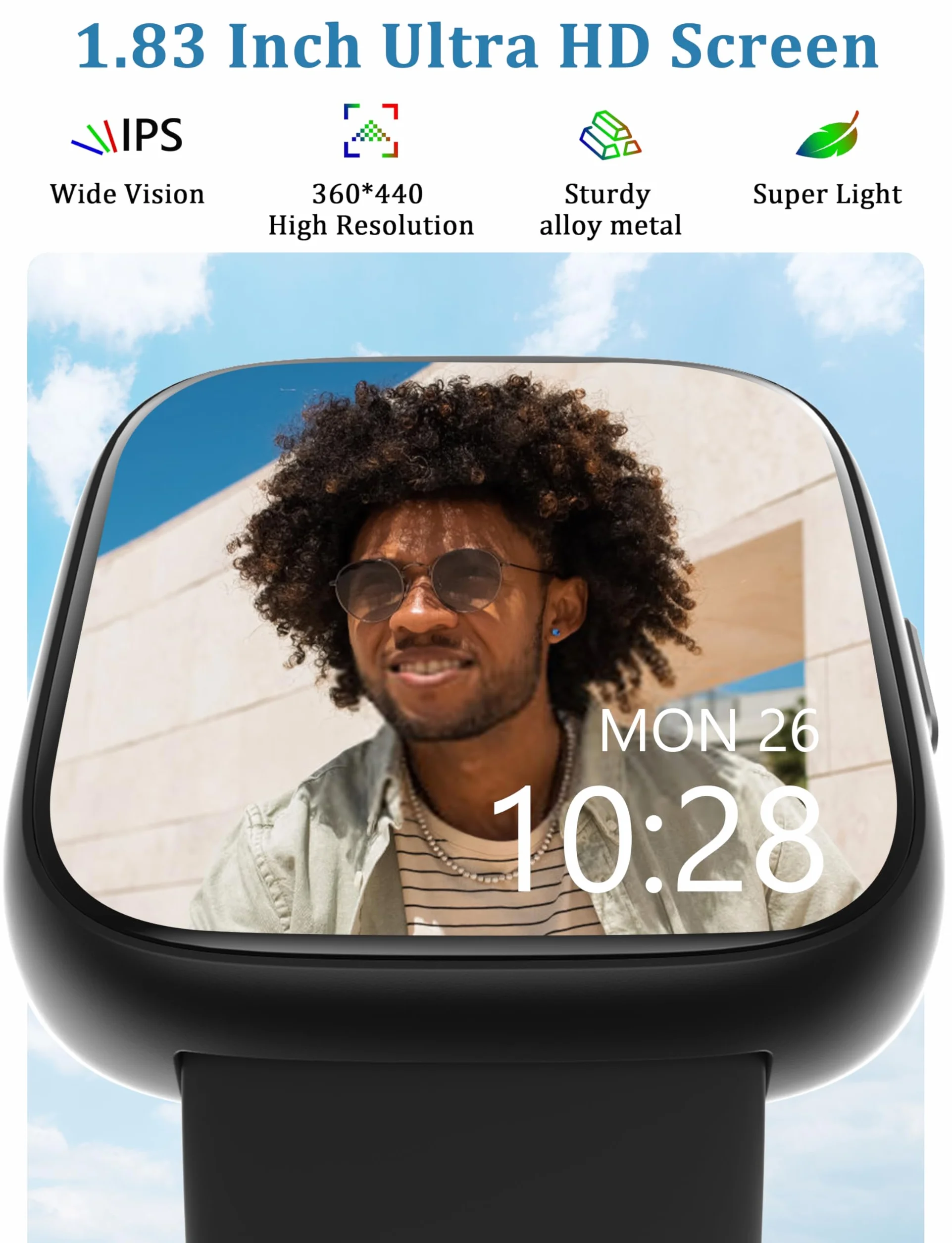 Inteligentny zegarek, wbudowany Alexa, odbieranie/nawiązywanie połączeń, inteligentny zegarek dla kobiet i mężczyzn, smartwatch 1,83'', wodoodporny zegarek sportowy IP68, pulsometr SpO2, monitor