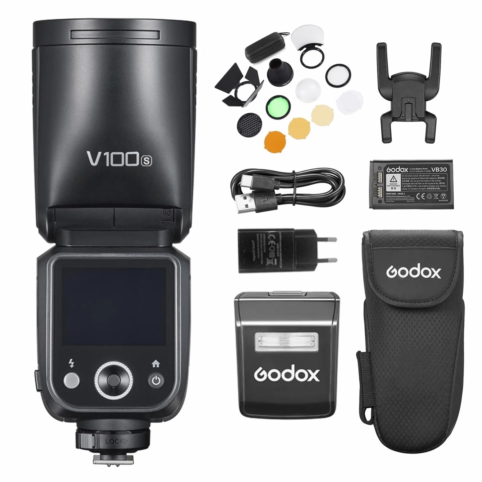 Godox V100S TTL lampy błyskowe do aparatów bezprzewodowych+AK-R1 Kit, HSS 1/8000 s, lampa błyskowa 100 W, wbudowana lampa sterująca LED i wymienna lampa pomocnicza kompatybilna z Sony
