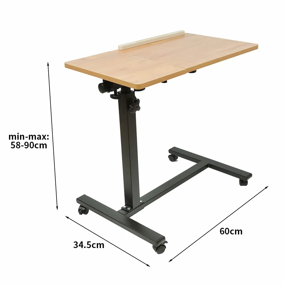 Stolik do laptopa z regulacją wysokości kółek Składany stojak H x szer. x gł.: 60 x 34,5 x 58-90 cm, stół do komputera Wysokość drewna, biurko (60 x 34,5 x 58-90 cm (kolor drewno)