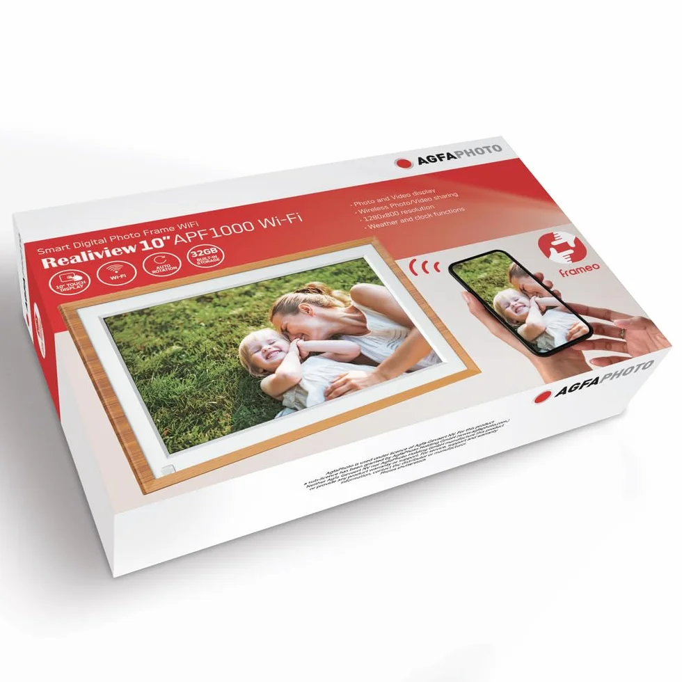 AGFA Realiview APF1000 Cyfrowa ramka na zdjęcia - 1024x600 wyświetlacz LED 1024 x 600, wyświetlacz zdjęć, zegar, programowalny kalendarz - drewno