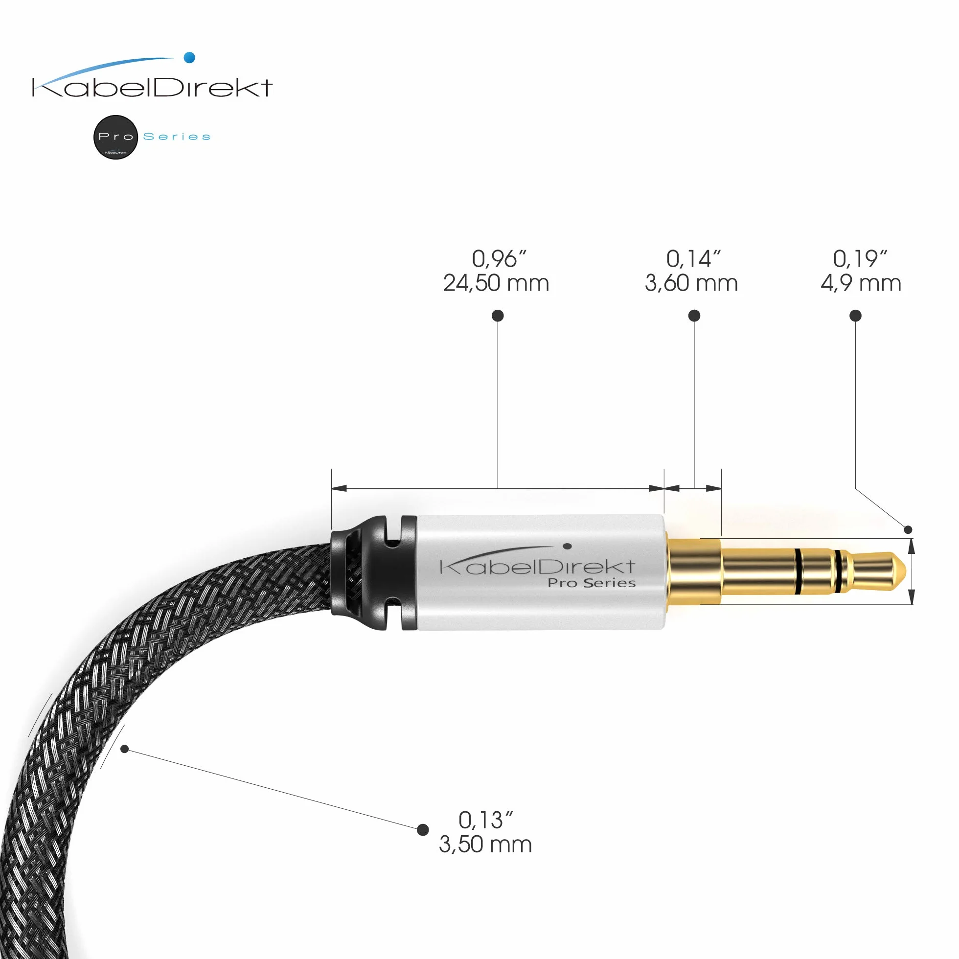 KabelDirekt Przewód stereo jack AUX audio 3,5mm nylonowy 0,5m