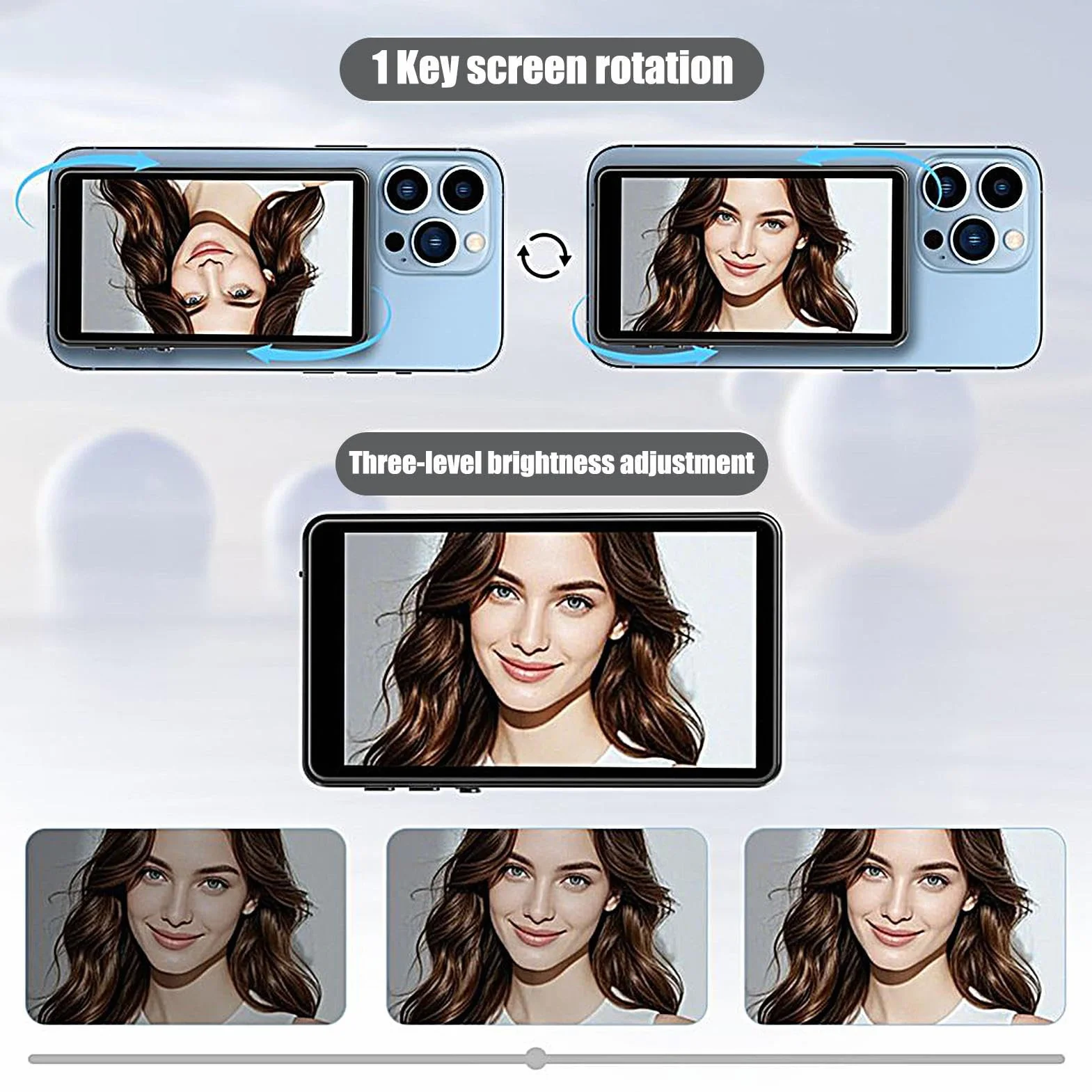 Monitor do Selfie Bezprzewodowe Lusterko do Selfie dla Aparatu Tylnego | Przenośne Akcesoria do Smartfonów do Nagrywania Wideo, Robienia Zdjęć, Streamingu na Żywo i Tworzenia Vlogów