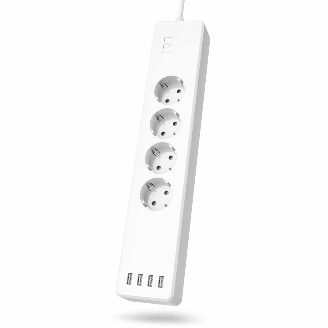 Listwa zasilająca WLAN Hama z 4 gniazdami (pojedyncze przełączanie, listwa z 4 gniazdami z zabezpieczeniem przed przeciążeniem, sterowanie za pomocą aplikacji i głosem, natężenie 10 A), biała