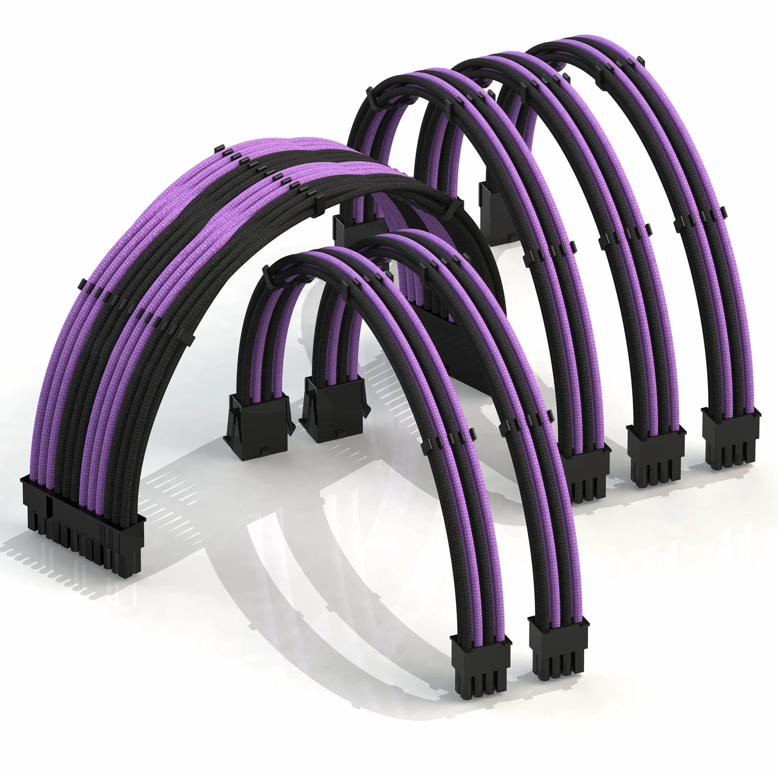 LINKUP - Super miękki i elastyczny kabel zasilacza o długości 50 cm z przedłużkami, niestandardowy mod GPU PC, pleciony, z grzebieniem, 1x 24P (20+4), 2x 8P (4+4) CPU, 3x 8P (6+2), zestaw GPU, 500 mm - fioletowo-czarny