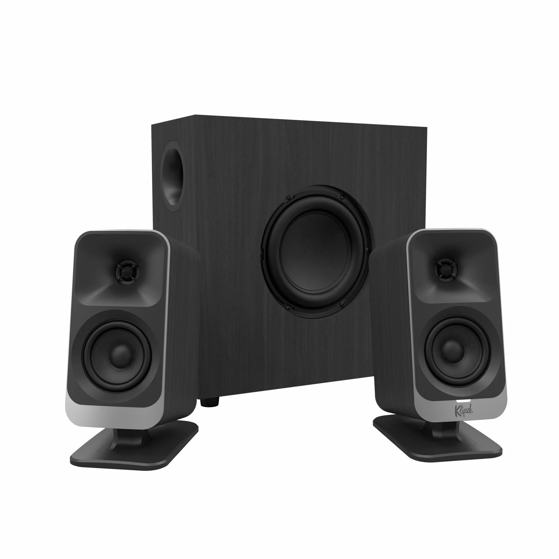 Klipsch ProMedia Lumina 2.1 głośnik biurkowy – legendarny amerykański dźwięk, USB-C, Bluetooth 5.3, indywidualne oświetlenie, kompaktowy subwoofer, czarny | System biurkowy 2.1 z USB-C, AUX, Bluetooth 5.3, subwooferem, App-EQ, trybem nocnym i regulowanym