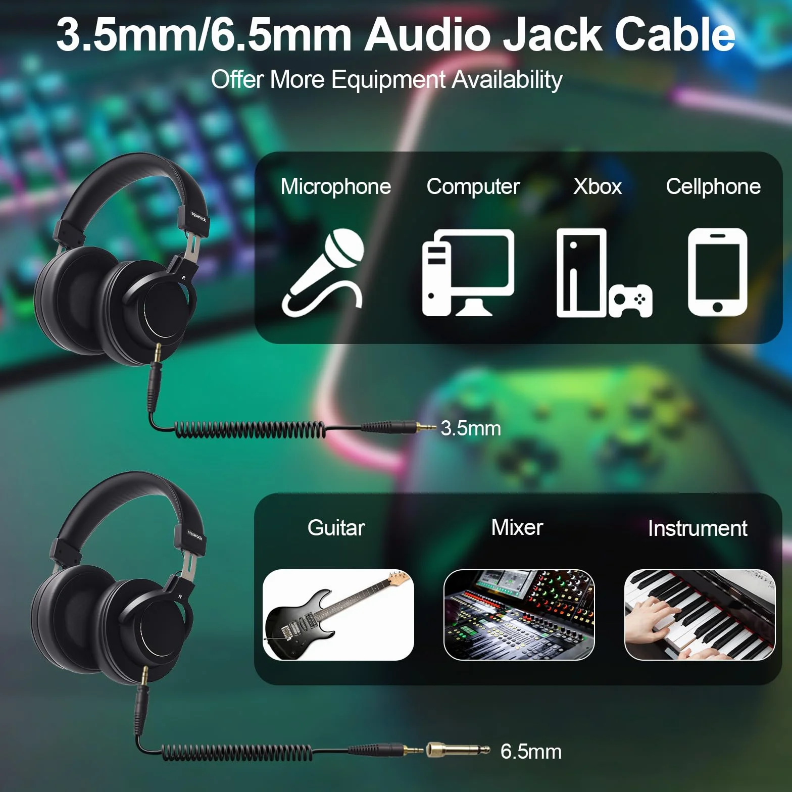 Profesjonalne słuchawki monitorowe, podcast, nagrywanie, transmisja na żywo, 3,5/6,5 mm, przewodowe słuchawki do interfejsu audio, nauszne, wygodne słuchawki stereo, napęd dźwięku 50 mm, lmpedancja 32