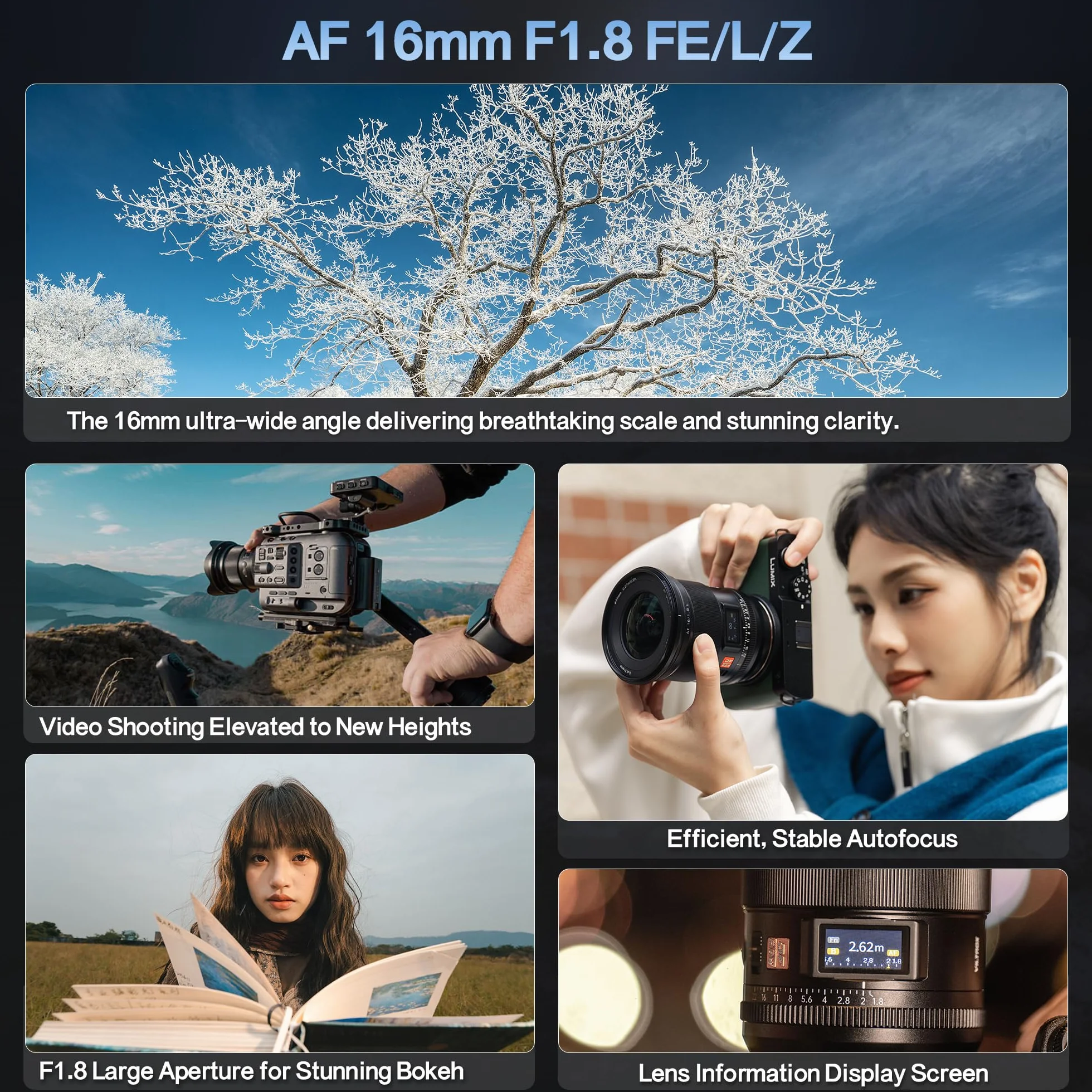 VILTROX Obiektyw aparatu AF 16 mm F1.8 do montażu w kształcie litery L, pełnoklatkowy, autofokus, duża przysłona, szerokokątny, natywny protokół L-Mount